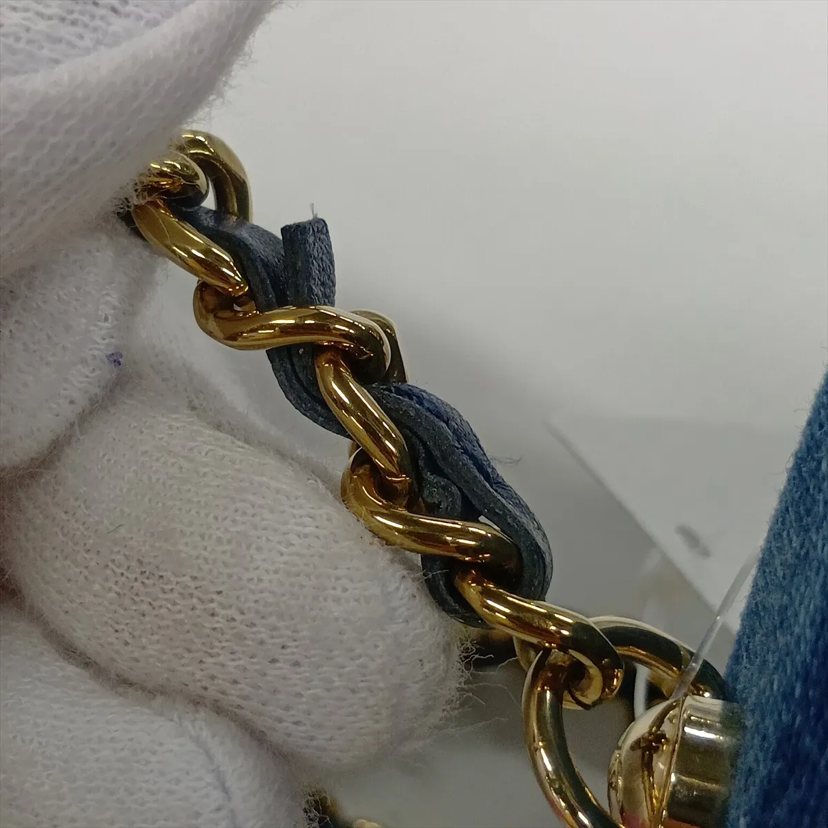 Matelassé Denim Chain Shoulder Bag, Blue, Gold Hardware, JK003974, Random Serial Number — view 11