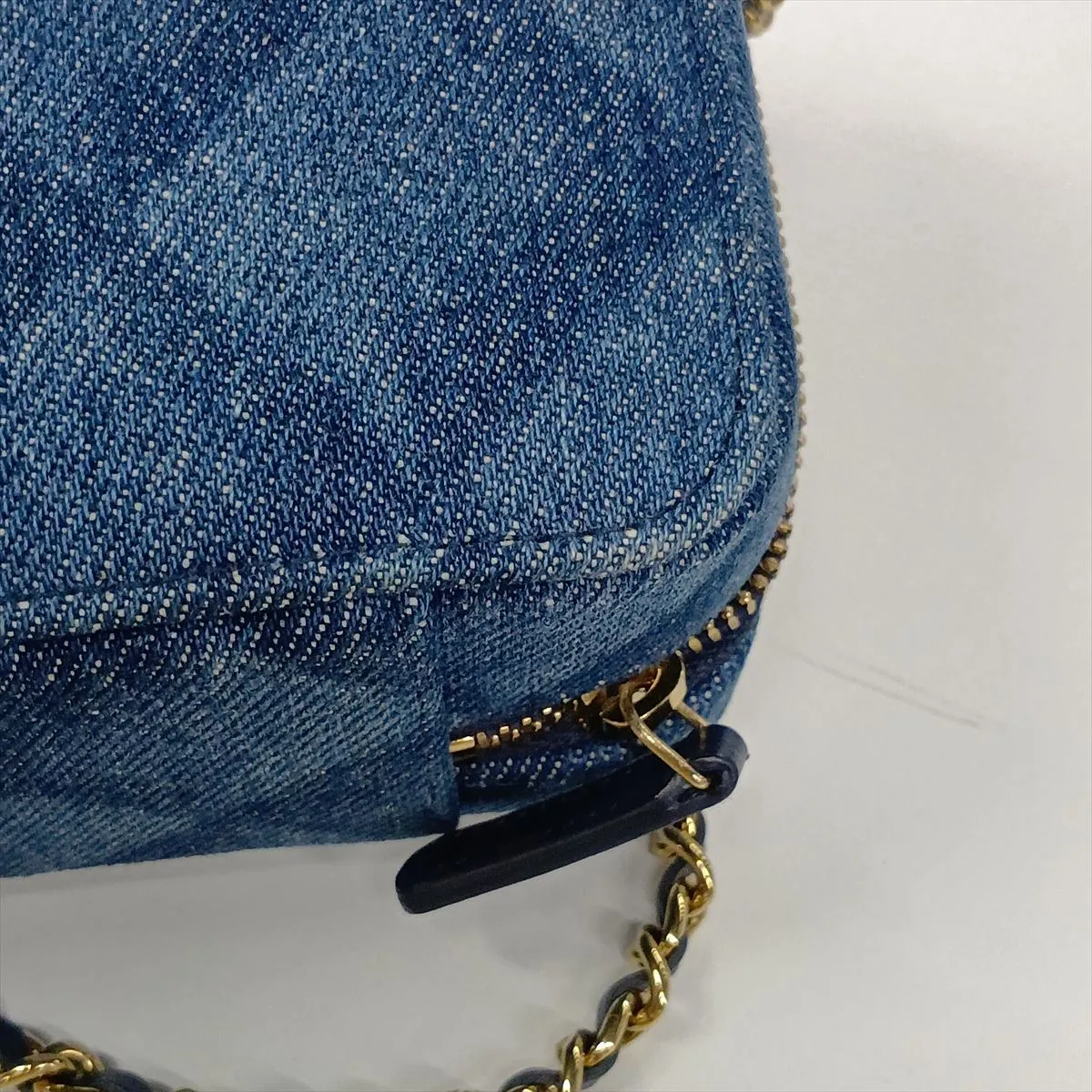 Matelassé Denim Chain Shoulder Bag, Blue, Gold Hardware, JK003974, Random Serial Number — view 12