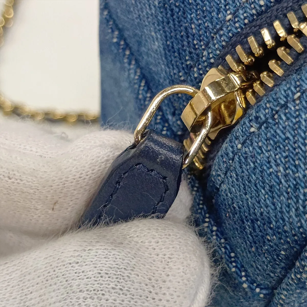 Matelassé Denim Chain Shoulder Bag, Blue, Gold Hardware, JK003974, Random Serial Number — view 13