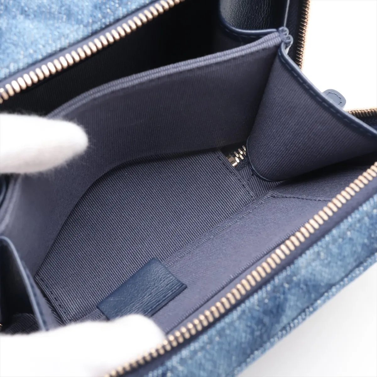 Matelassé Denim Chain Shoulder Bag, Blue, Gold Hardware, JK003974, Random Serial Number — view 6