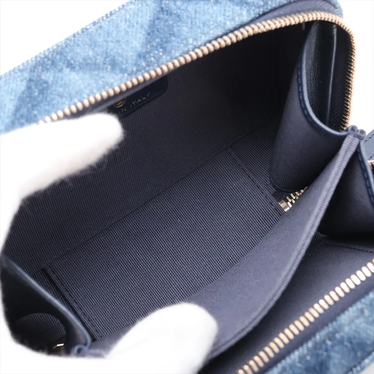 Matelassé Denim Chain Shoulder Bag, Blue, Gold Hardware, JK003974, Random Serial Number — view 7