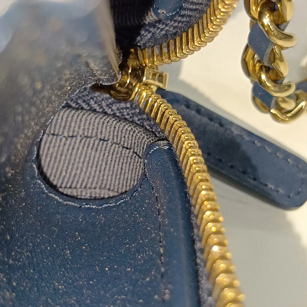 Matelassé Denim Chain Shoulder Bag, Blue, Gold Hardware, JK003974, Random Serial Number — view 9