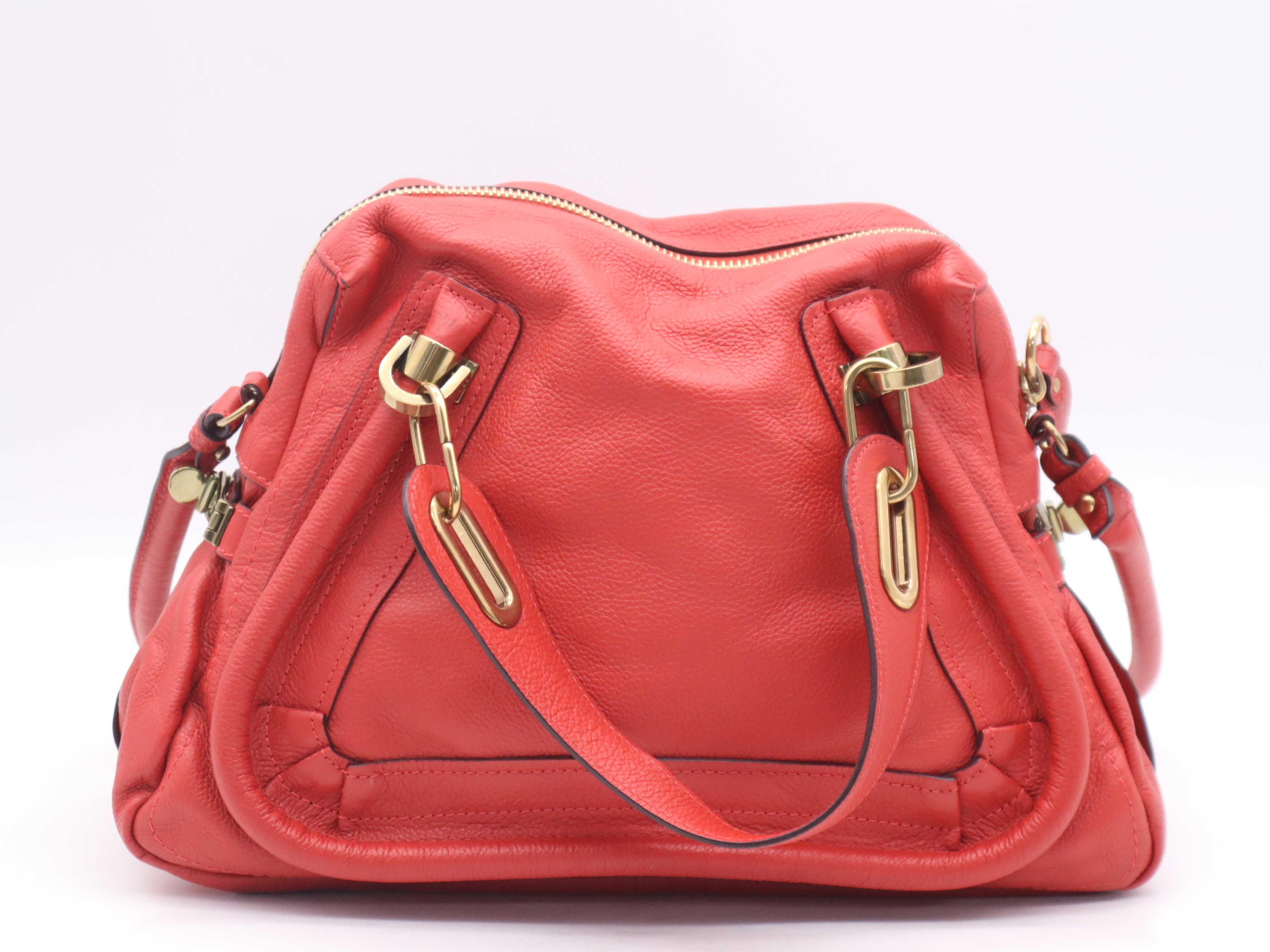 Leather Paraty Red Shoulder Bag with Gold Hardware — view 2