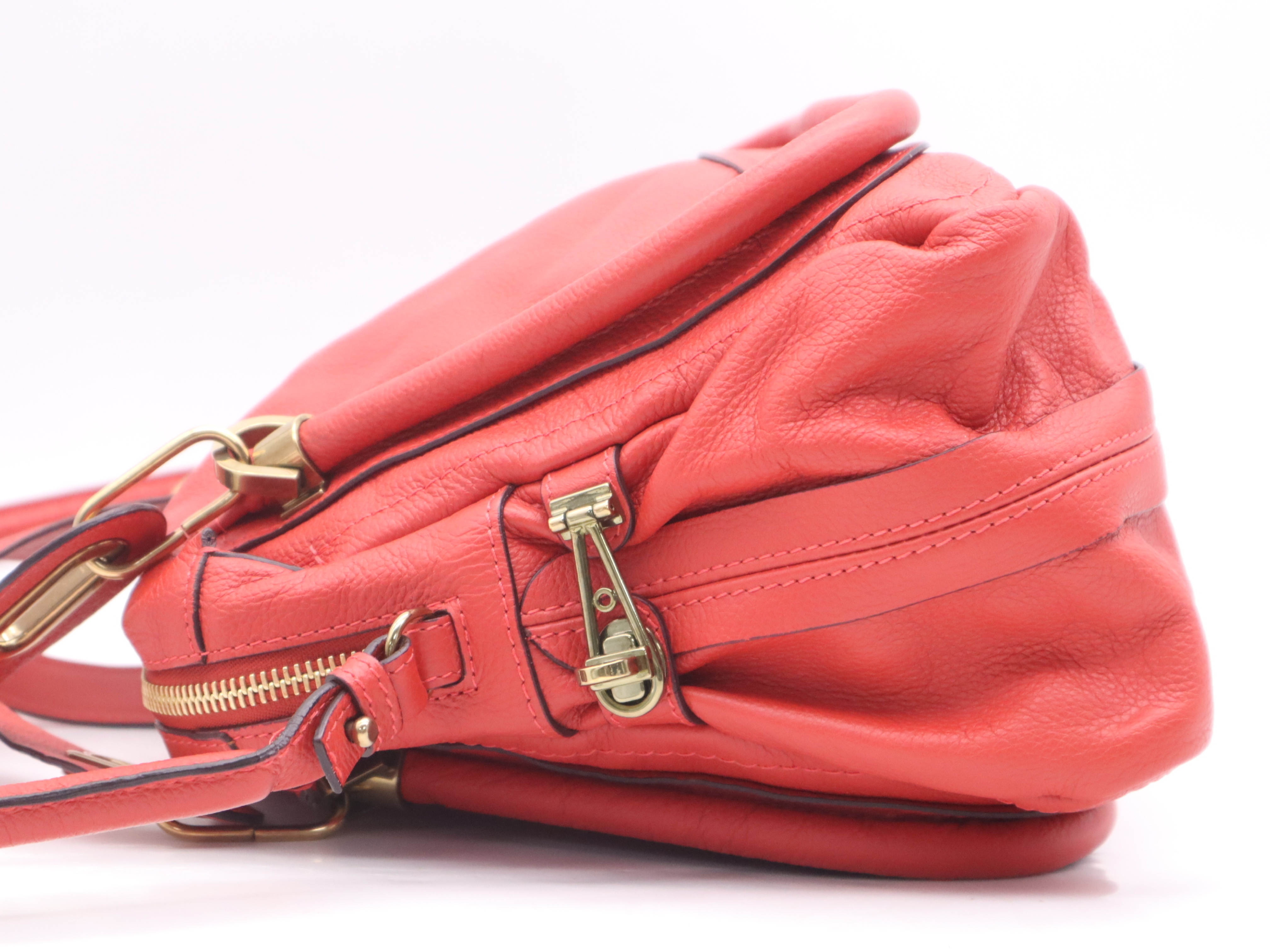 Leather Paraty Red Shoulder Bag with Gold Hardware — view 3