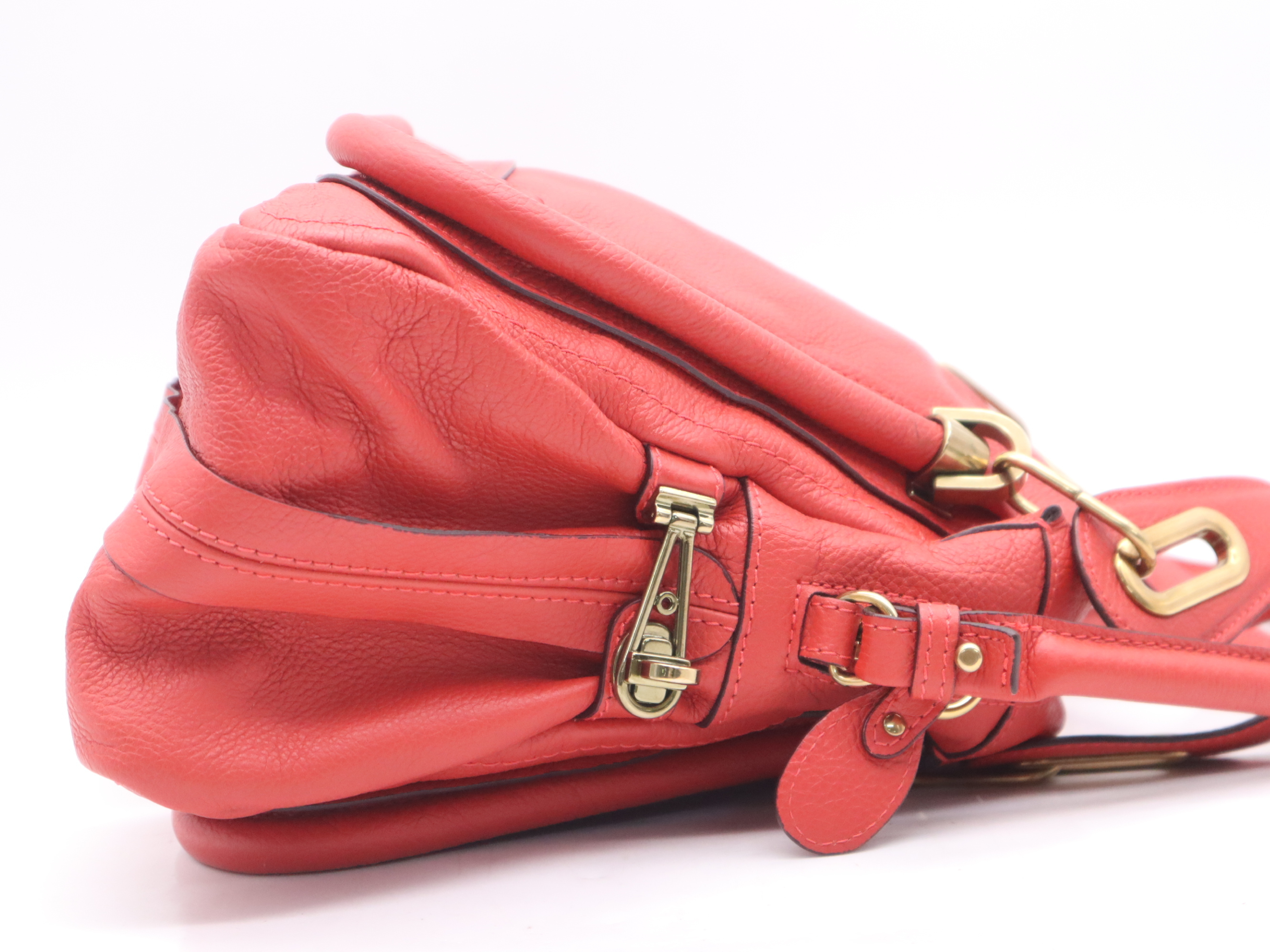 Leather Paraty Red Shoulder Bag with Gold Hardware — view 5
