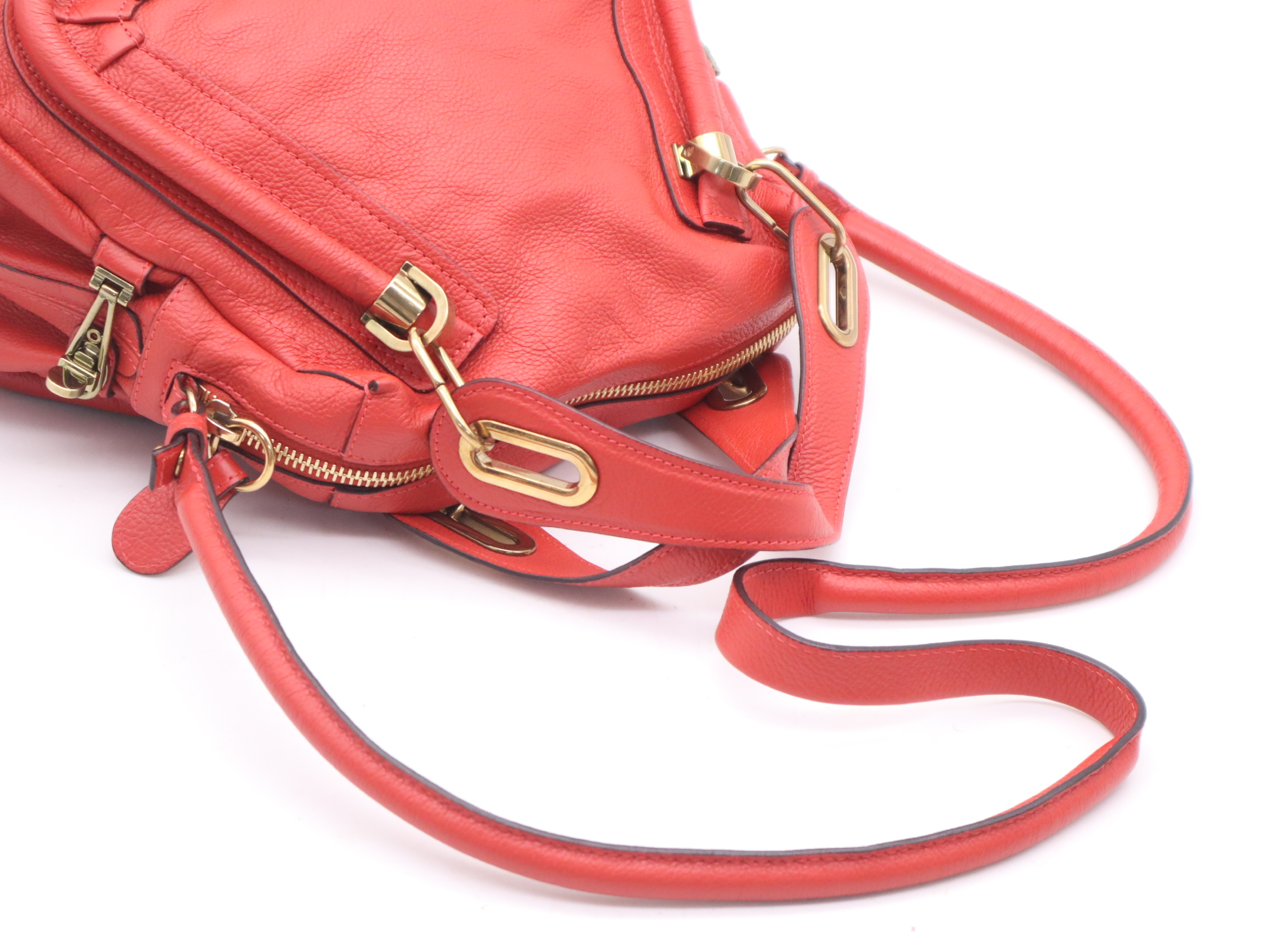 Leather Paraty Red Shoulder Bag with Gold Hardware — view 6
