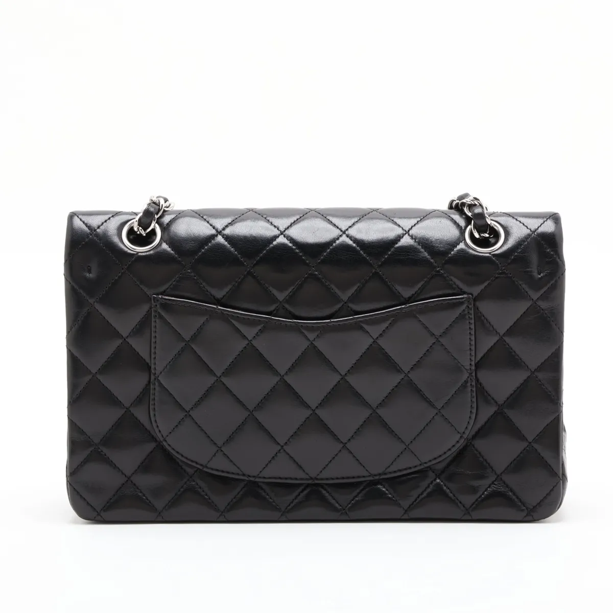 [Individually packaged] Chanel Matelassé 25 Lambskin Double Flap Double Chain Bag, Black with Silver Hardware, 11726946, Serial Number 11, Series A01112 — view 2