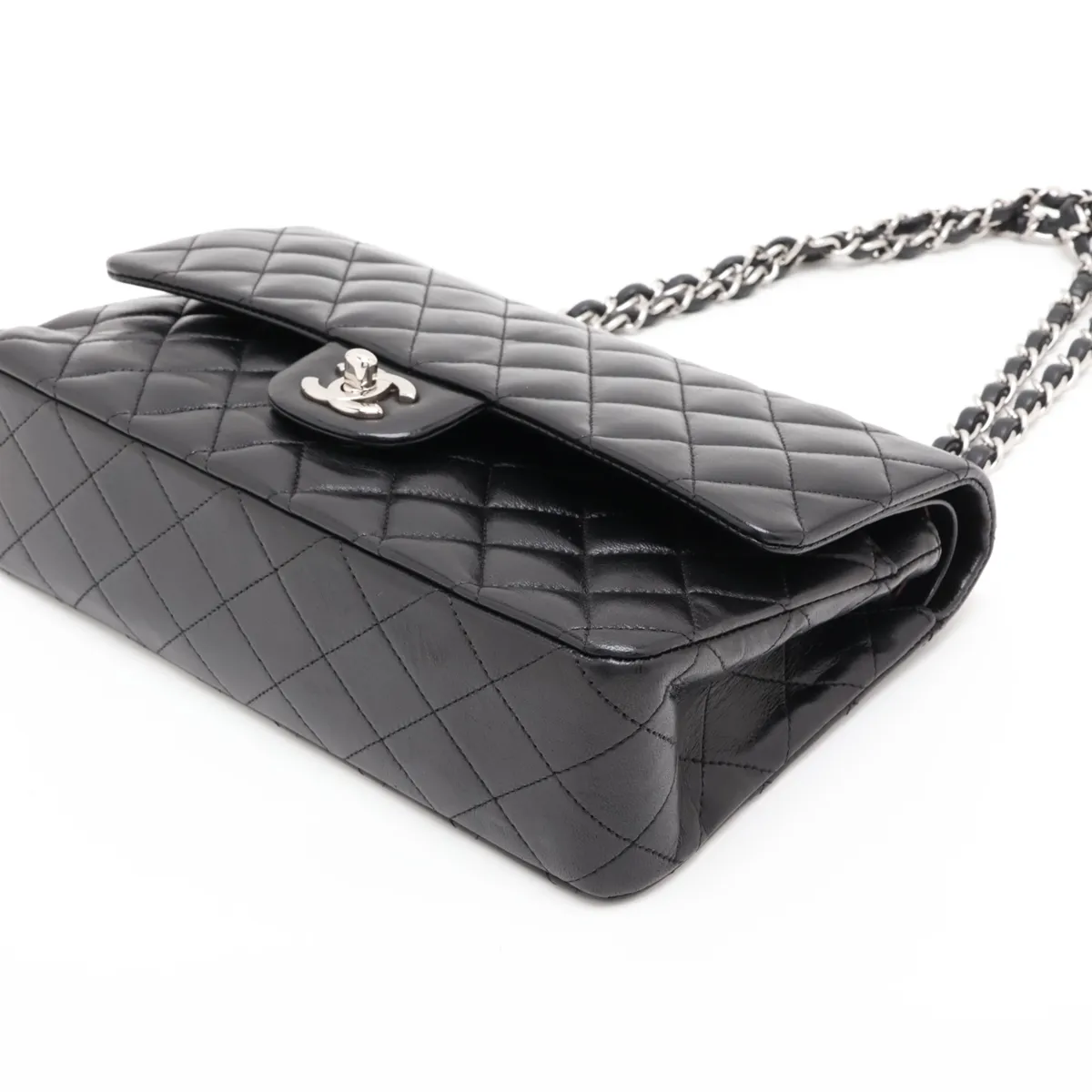 [Individually packaged] Chanel Matelassé 25 Lambskin Double Flap Double Chain Bag, Black with Silver Hardware, 11726946, Serial Number 11, Series A01112 — view 3