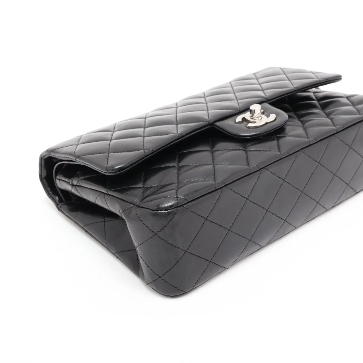 [Individually packaged] Chanel Matelassé 25 Lambskin Double Flap Double Chain Bag, Black with Silver Hardware, 11726946, Serial Number 11, Series A01112 — view 4