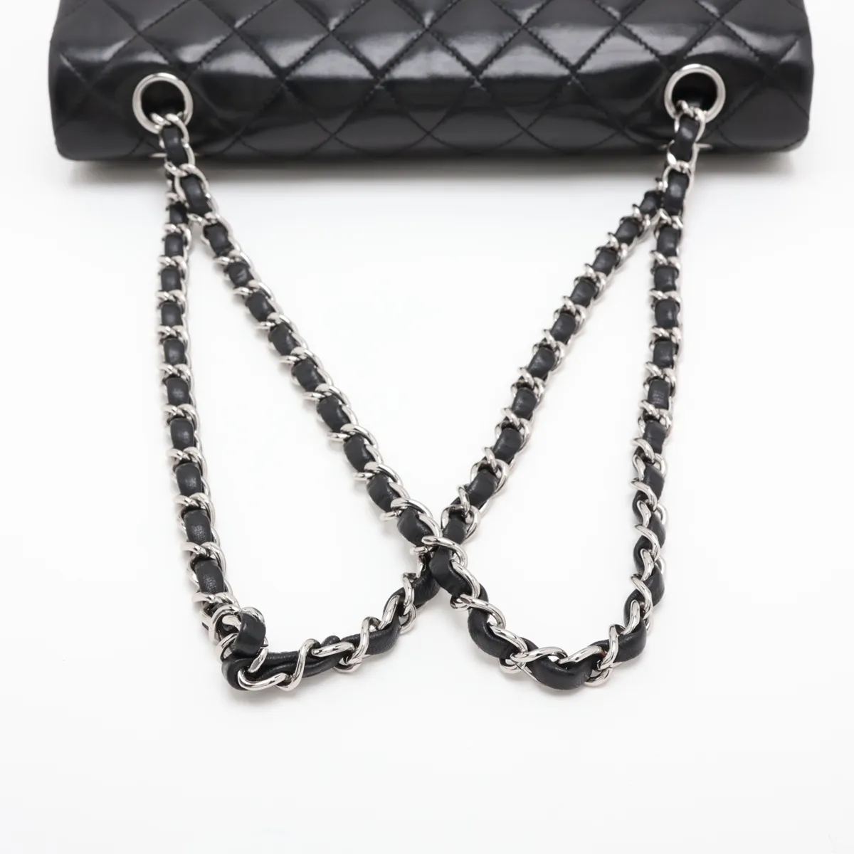 [Individually packaged] Chanel Matelassé 25 Lambskin Double Flap Double Chain Bag, Black with Silver Hardware, 11726946, Serial Number 11, Series A01112 — view 5