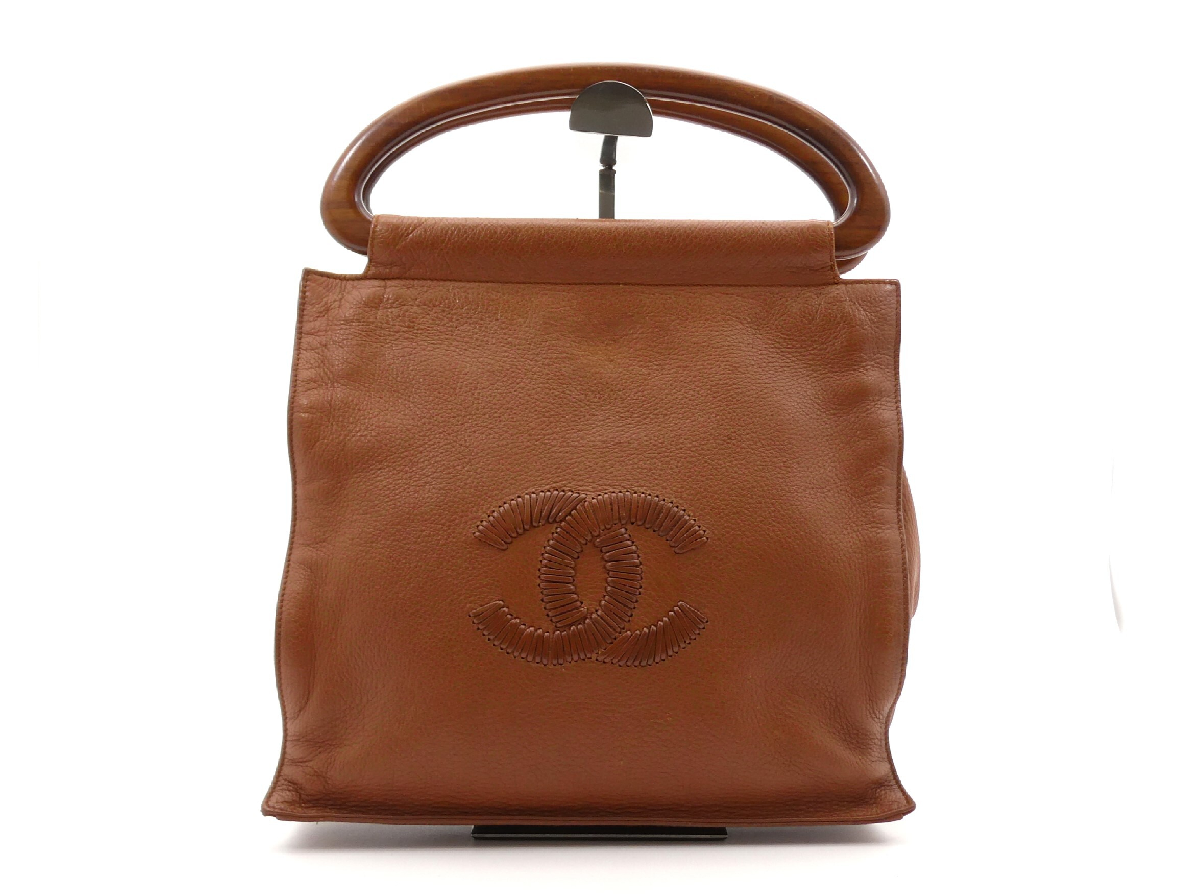 Coco Mark Leather Wood Handle Handbag