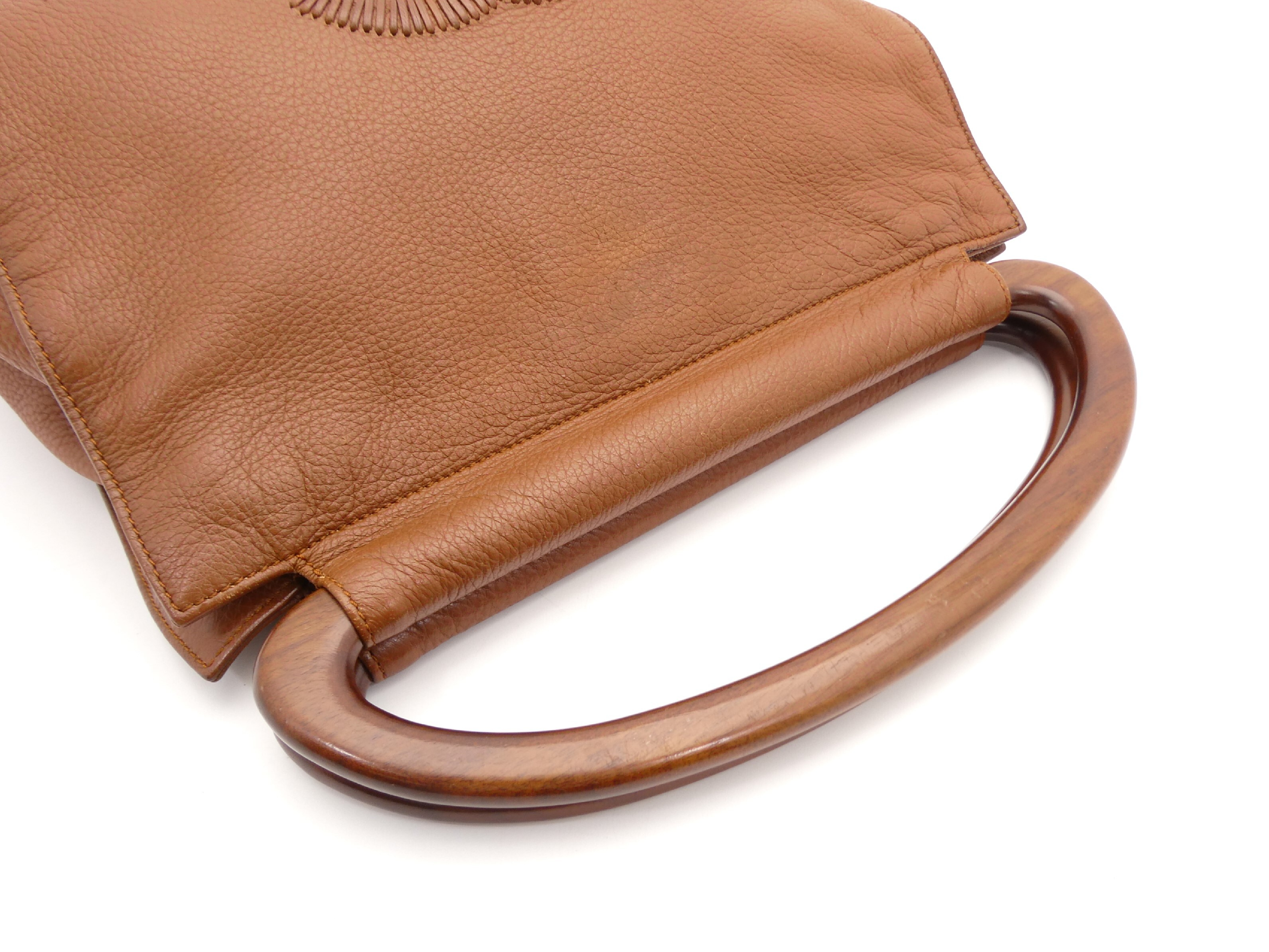 Coco Mark Leather Wood Handle Handbag — view 6
