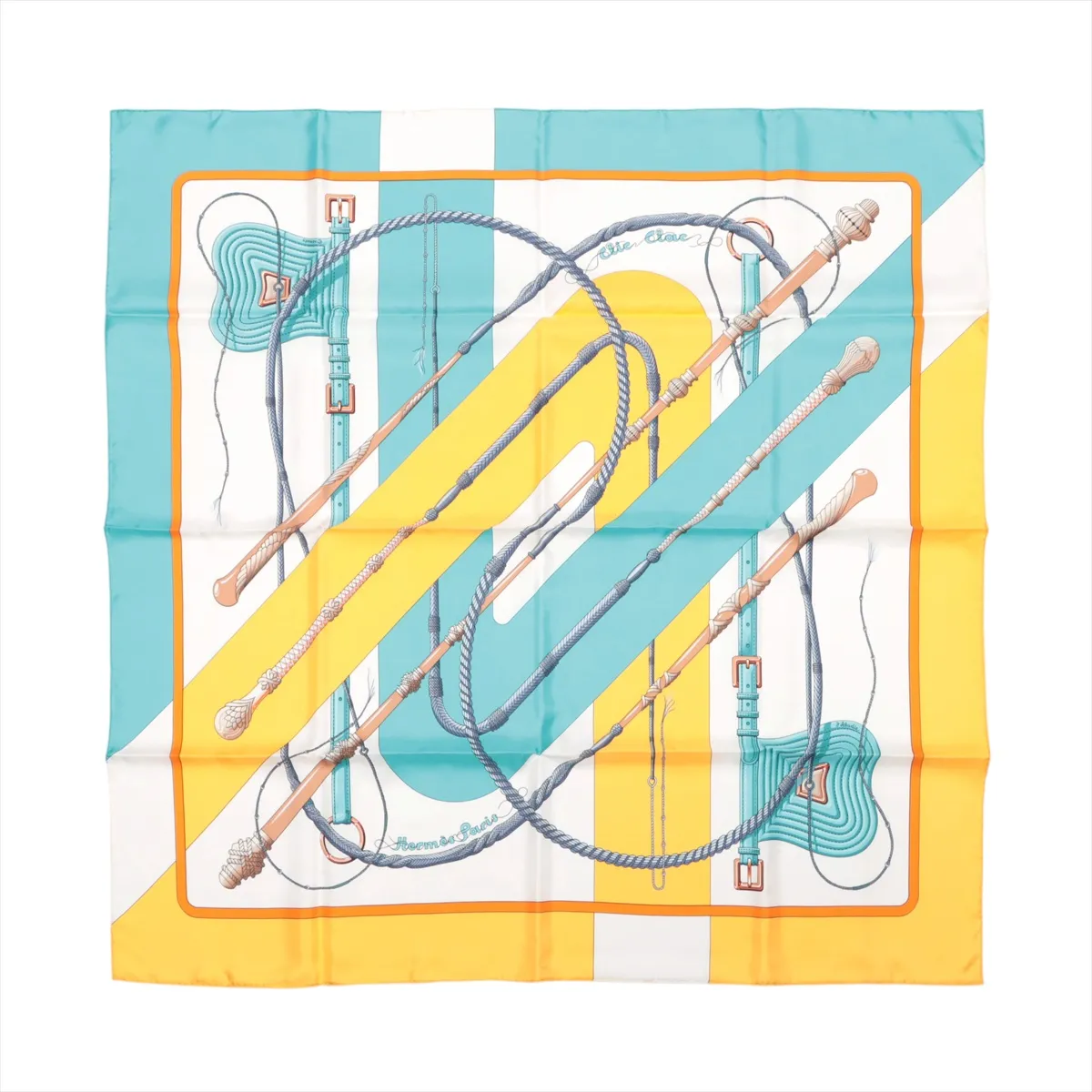 Carre 90 Clic Clac scarf, silk, blue. Shows wear,