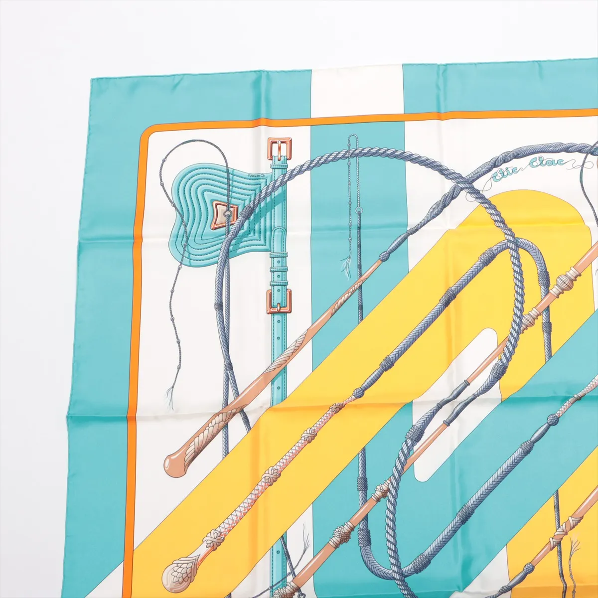 Carre 90 Clic Clac scarf, silk, blue. Shows wear, — view 2