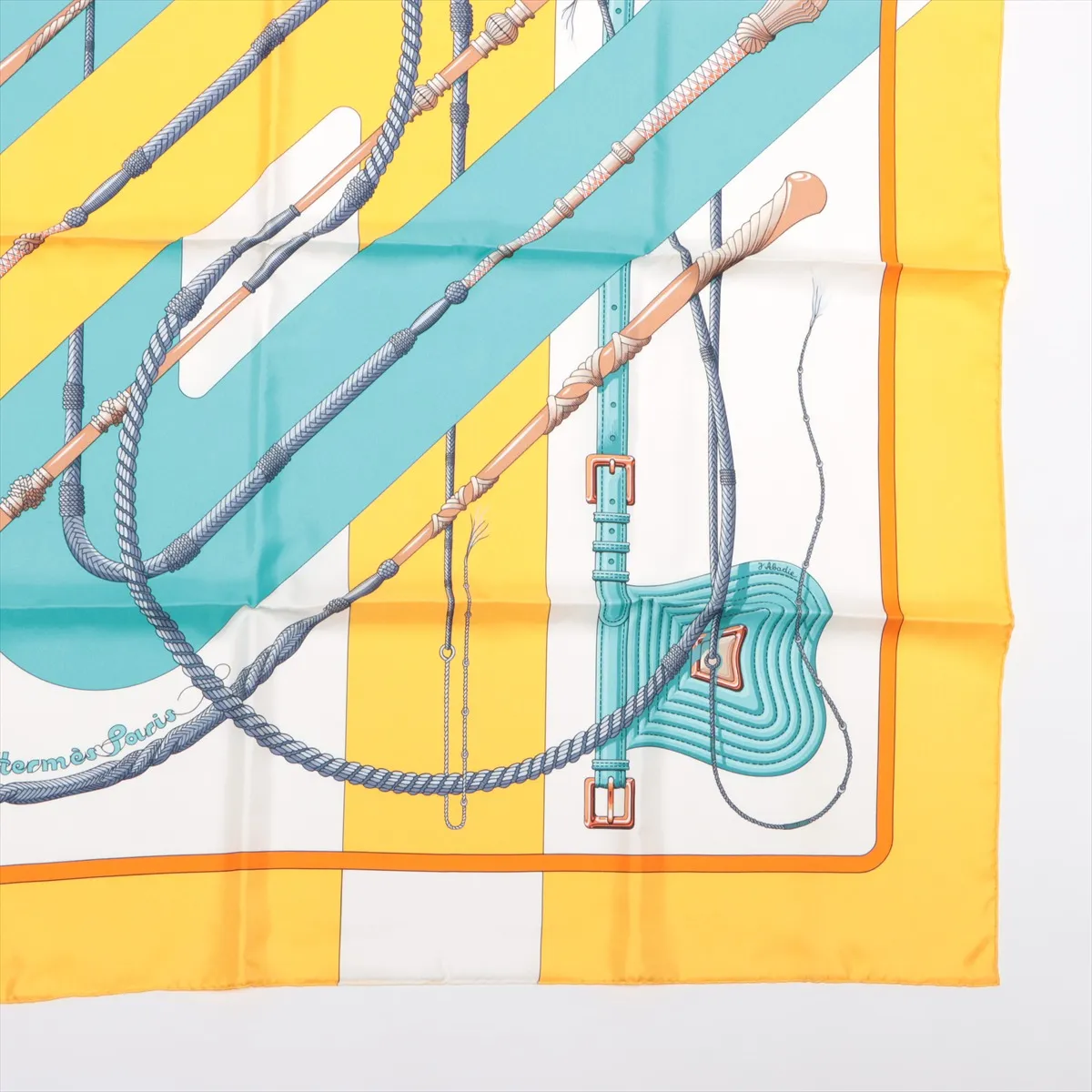 Carre 90 Clic Clac scarf, silk, blue. Shows wear, — view 4