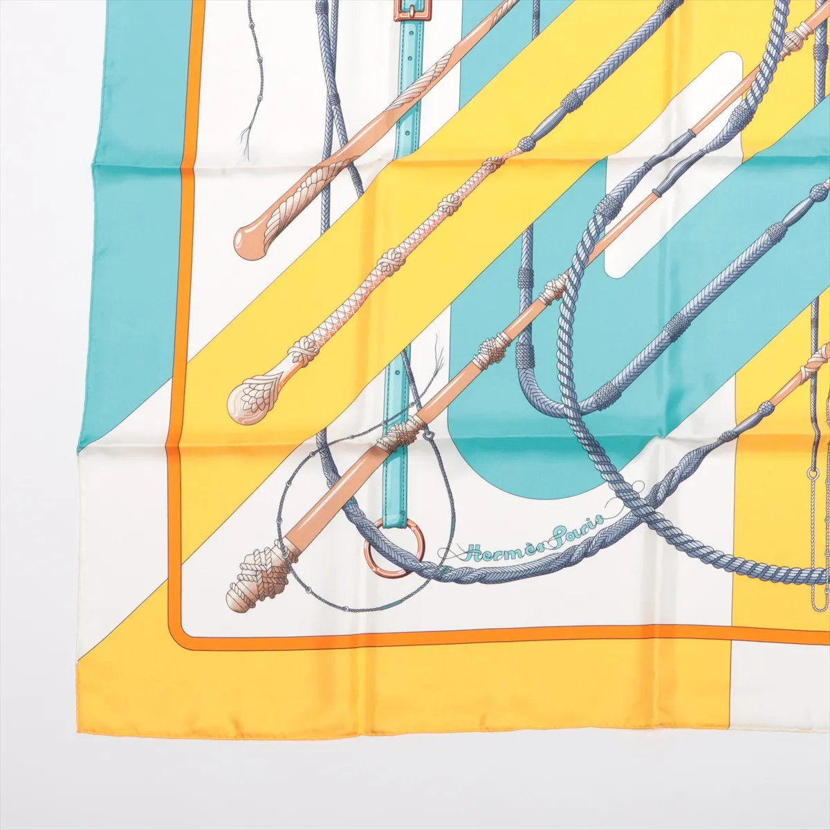Carre 90 Clic Clac scarf, silk, blue. Shows wear, — view 5