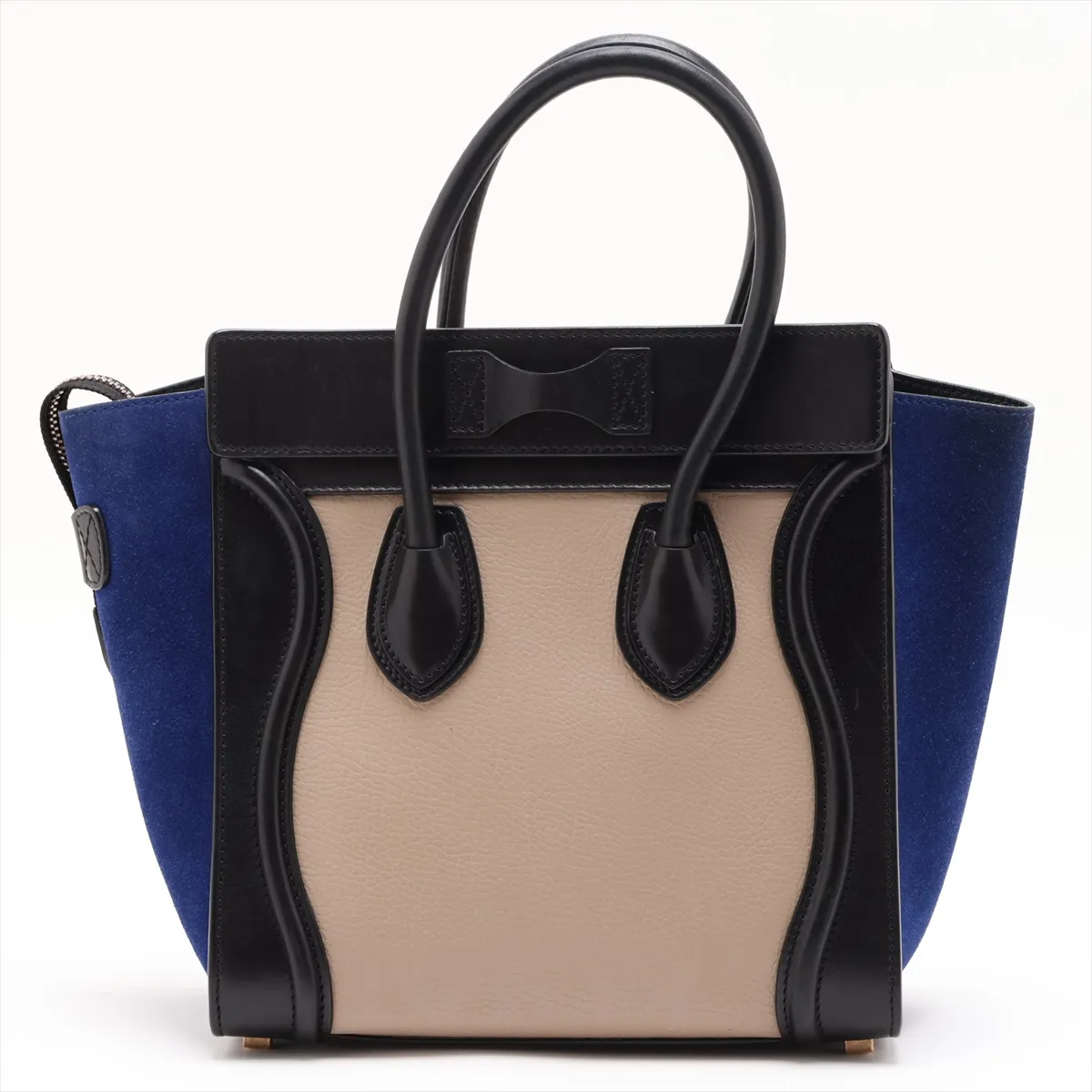 Luggage Micro Shopper Leather Handbag, Beige x Blue x Black — view 2