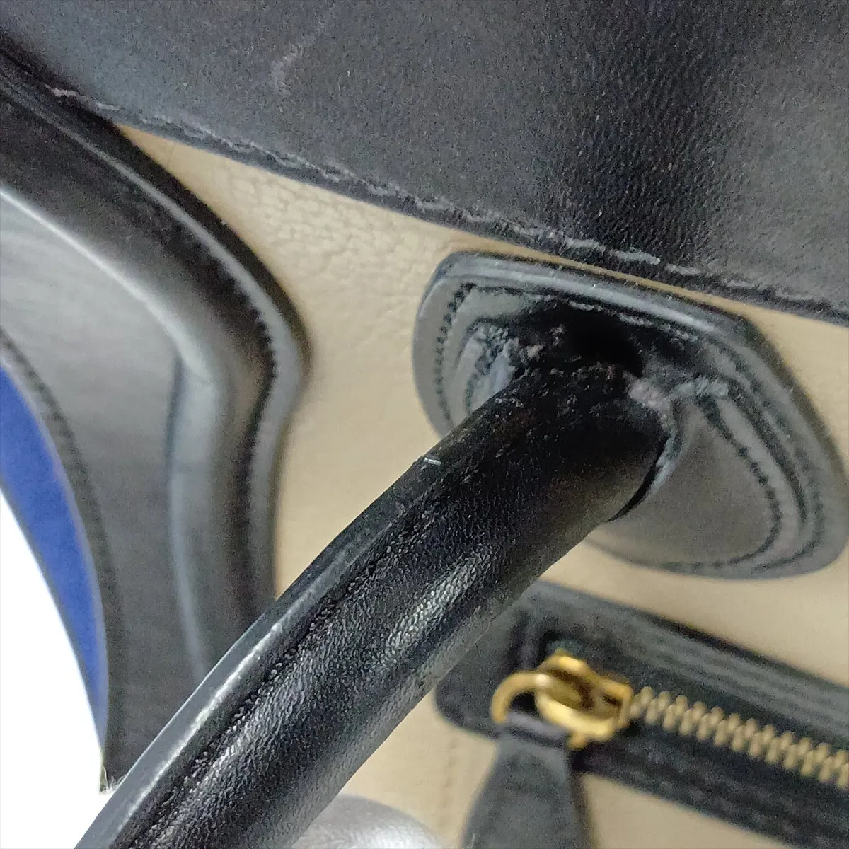 Luggage Micro Shopper Leather Handbag, Beige x Blue x Black — view 14