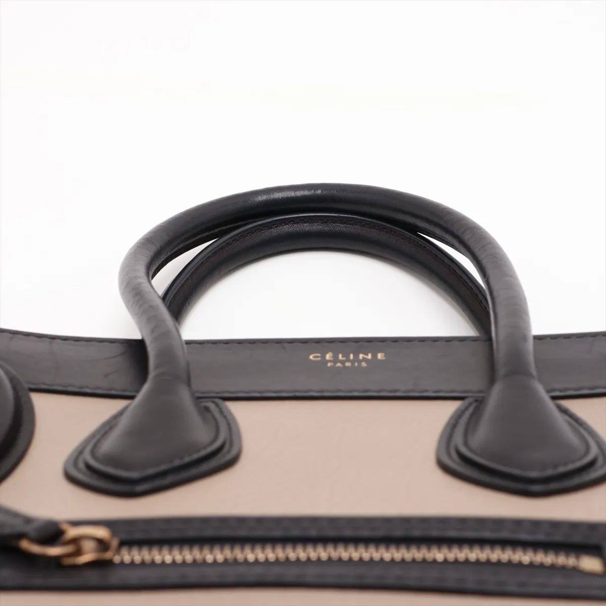 Luggage Micro Shopper Leather Handbag, Beige x Blue x Black — view 6
