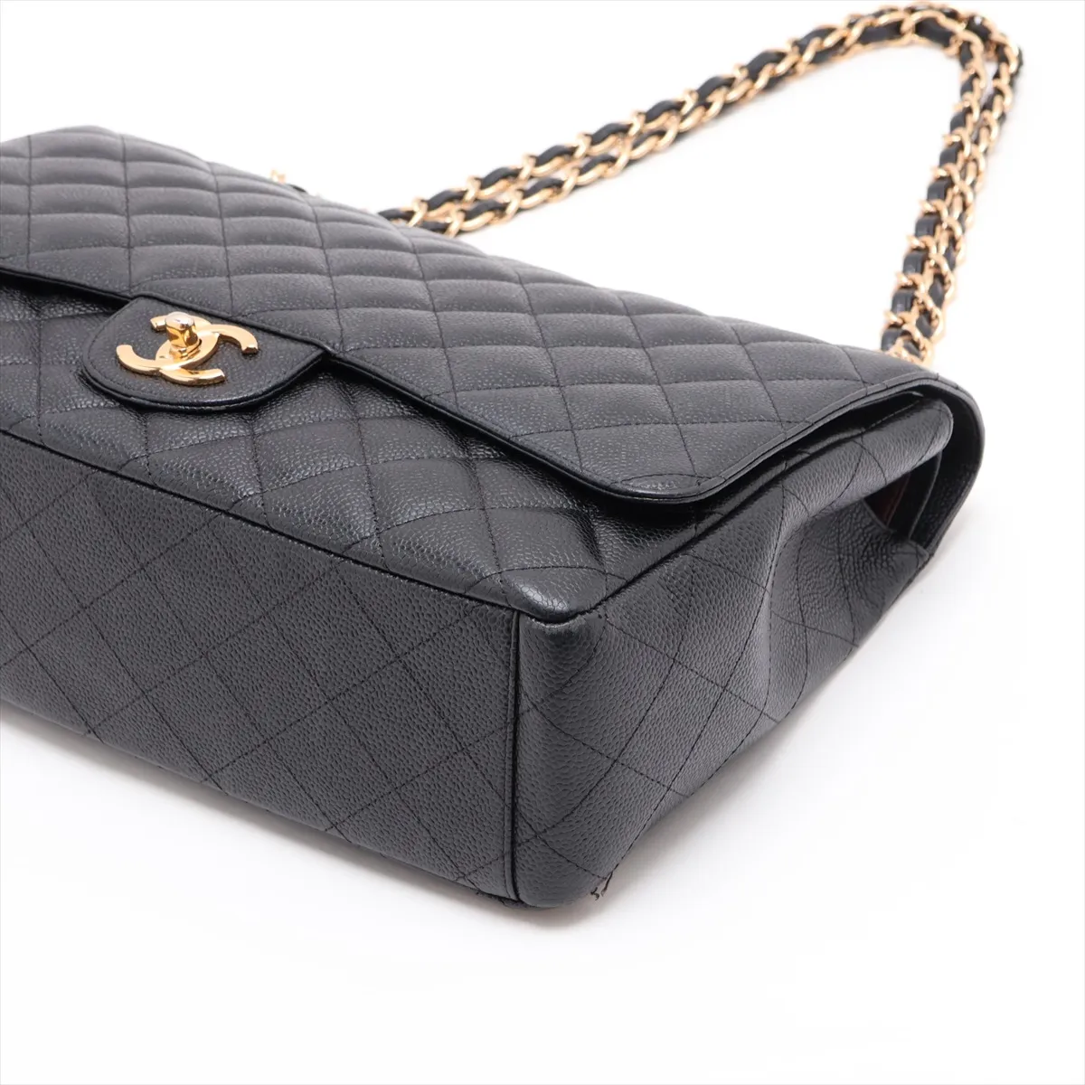 [Individually packaged] Chanel Large Matelassé 34 Maxi Caviar Skin Double Flap Double Chain Bag, Black with Gold Hardware, 1534772, Serial Number , A58601 — view 3