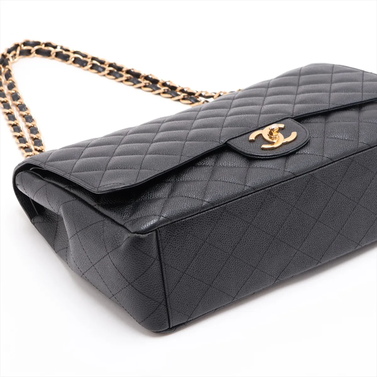 [Individually packaged] Chanel Large Matelassé 34 Maxi Caviar Skin Double Flap Double Chain Bag, Black with Gold Hardware, 1534772, Serial Number , A58601 — view 4
