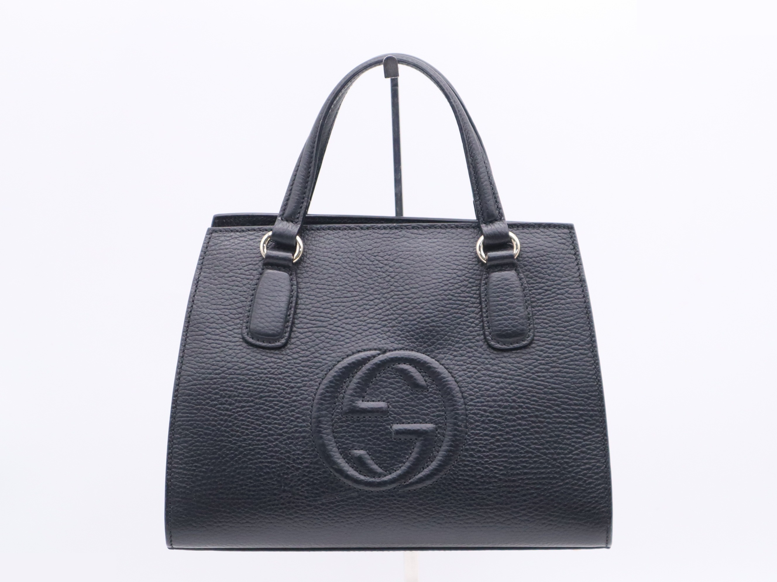 Leather Soho Interlocking G 2-Way Handbag, Black, Gold Hardware