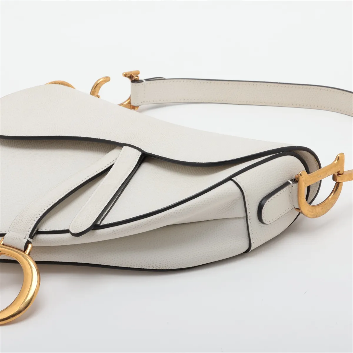 Saddle Leather Shoulder Bag, White — view 3