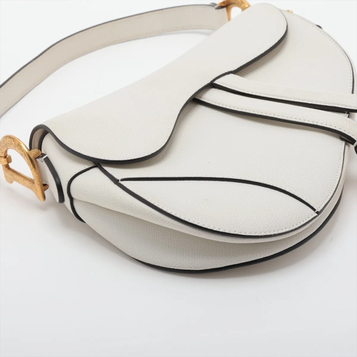 Saddle Leather Shoulder Bag, White — view 4