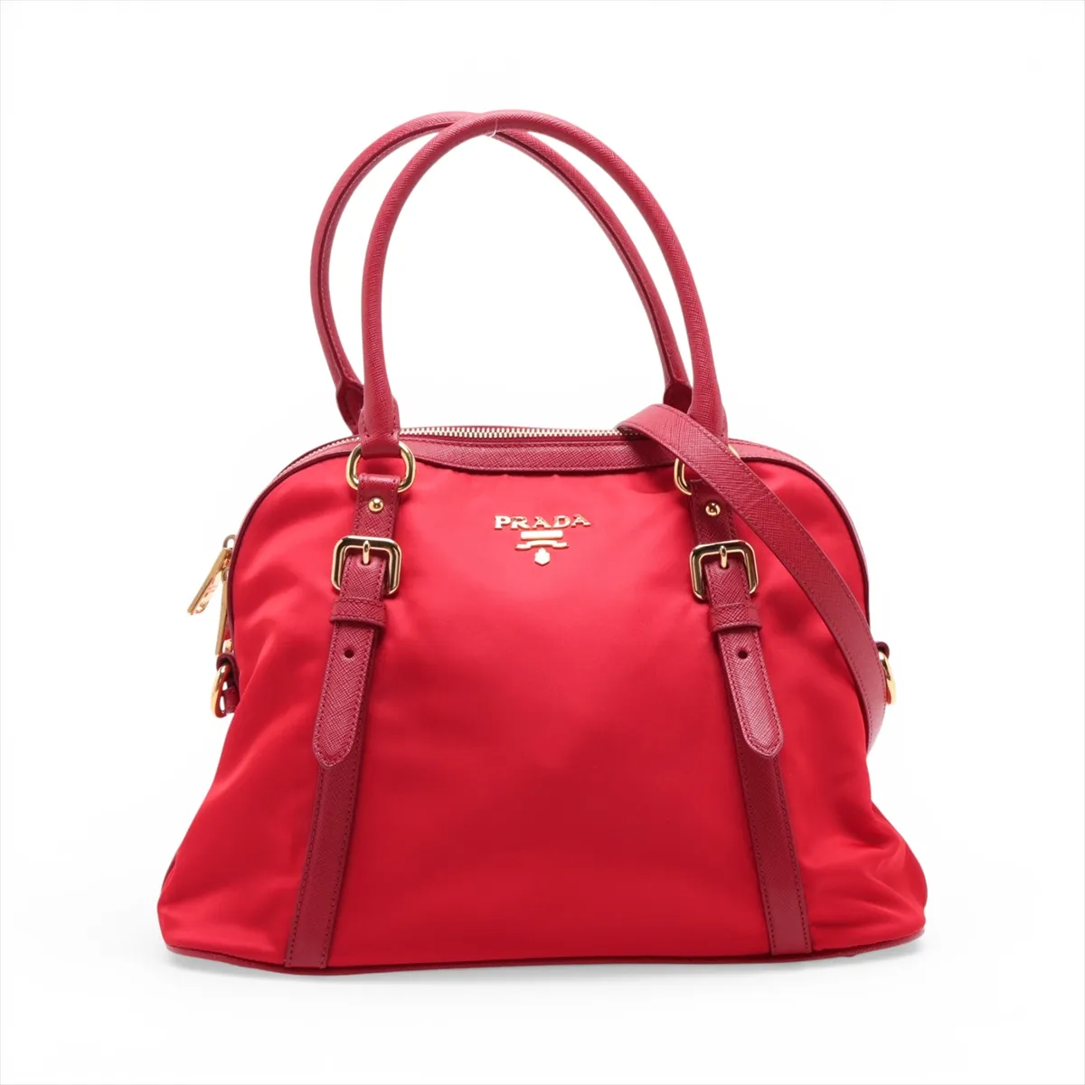Tessuto Saffiano Nylon x Leather 2-Way Handbag, Red