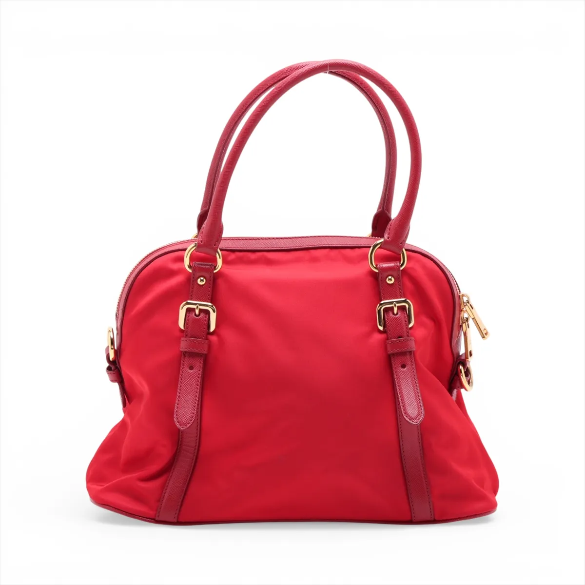 Tessuto Saffiano Nylon x Leather 2-Way Handbag, Red — view 2