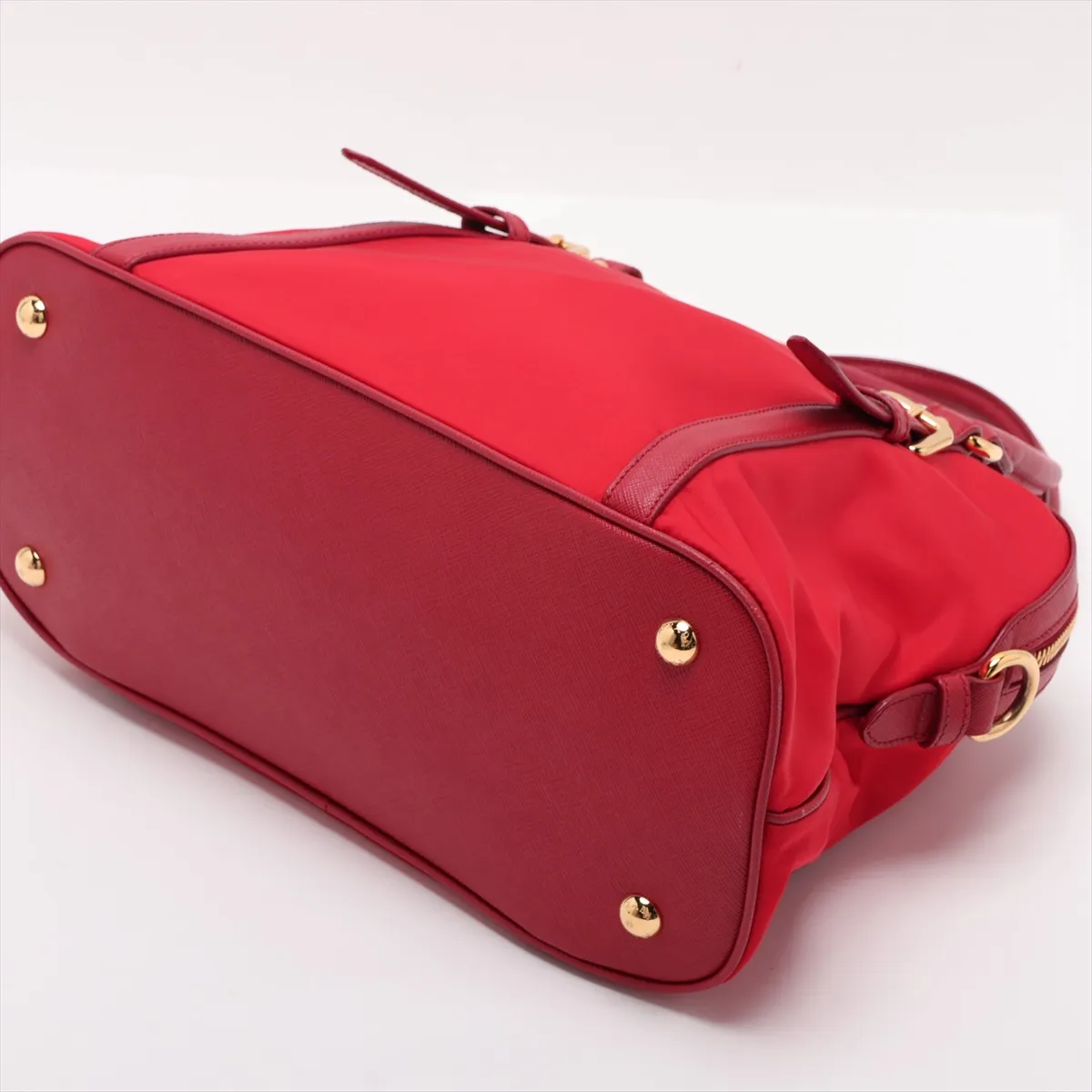 Tessuto Saffiano Nylon x Leather 2-Way Handbag, Red — view 3