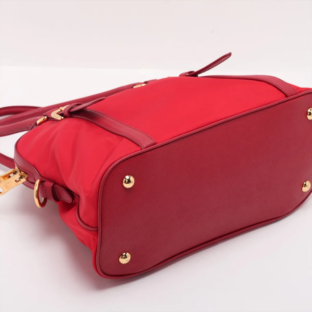 Tessuto Saffiano Nylon x Leather 2-Way Handbag, Red — view 4