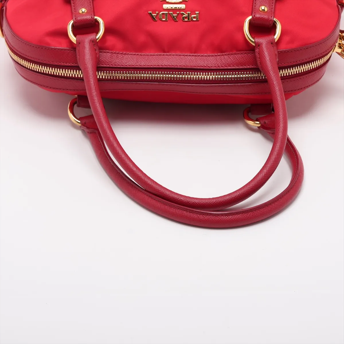 Tessuto Saffiano Nylon x Leather 2-Way Handbag, Red — view 5