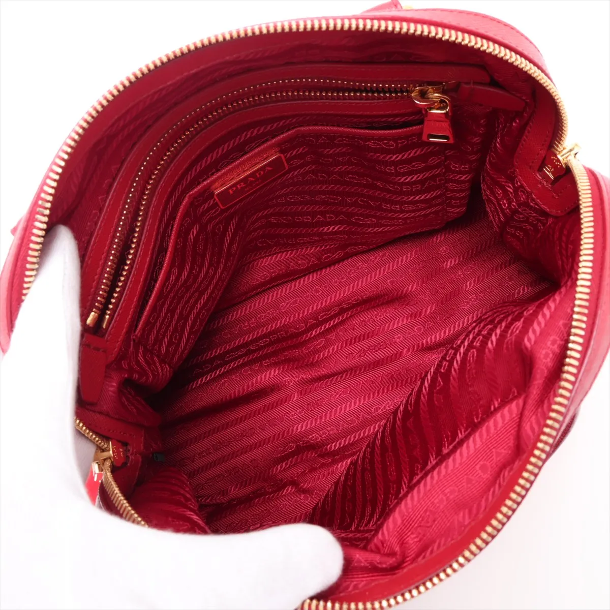 Tessuto Saffiano Nylon x Leather 2-Way Handbag, Red — view 8
