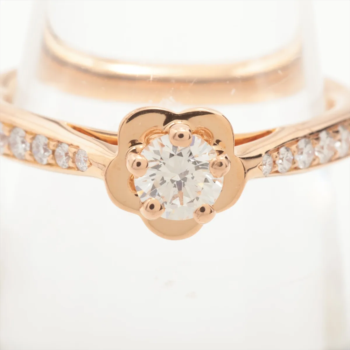 Camellia Diamond Ring, 750 (PG), 3.4g, 0.26ct diamond, F clarity, VVS2 cut, 3EX finish, NONE finish, size 49, initials CH9087, — view 6