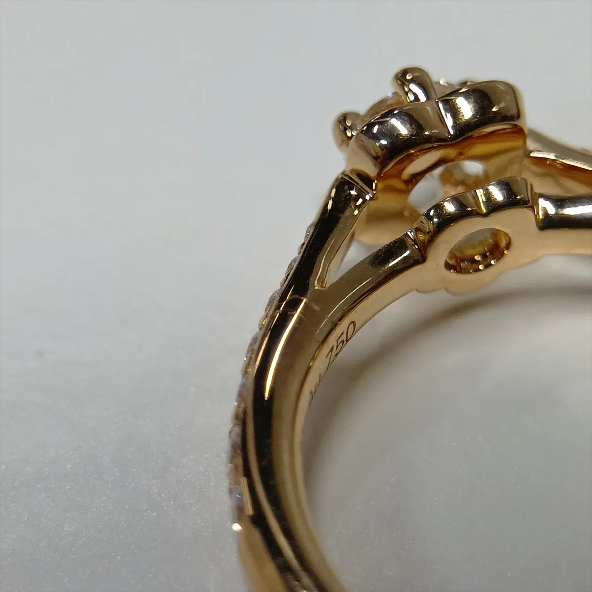 Camellia Diamond Ring, 750 (PG), 3.4g, 0.26ct diamond, F clarity, VVS2 cut, 3EX finish, NONE finish, size 49, initials CH9087, — view 9