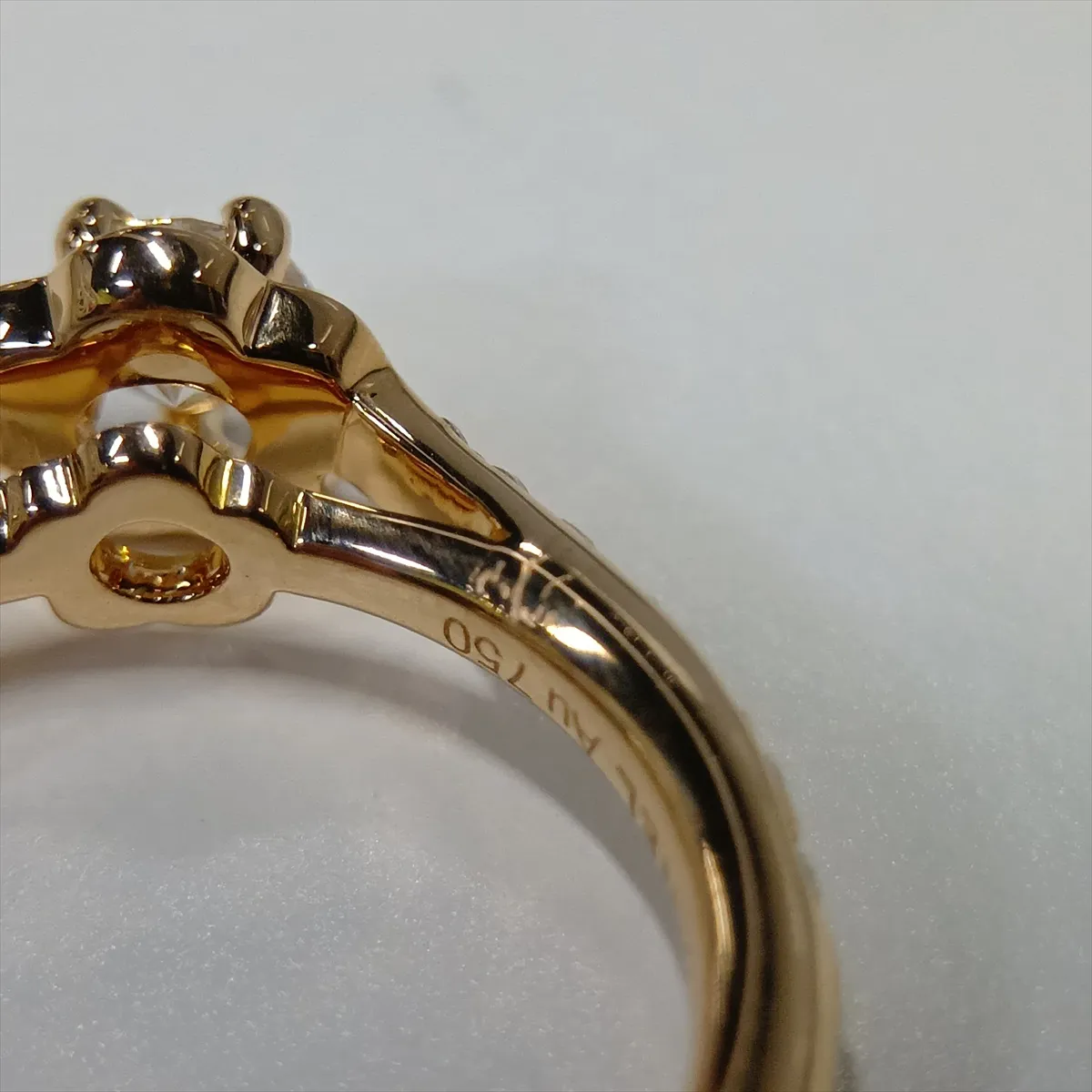 Camellia Diamond Ring, 750 (PG), 3.4g, 0.26ct diamond, F clarity, VVS2 cut, 3EX finish, NONE finish, size 49, initials CH9087, — view 10