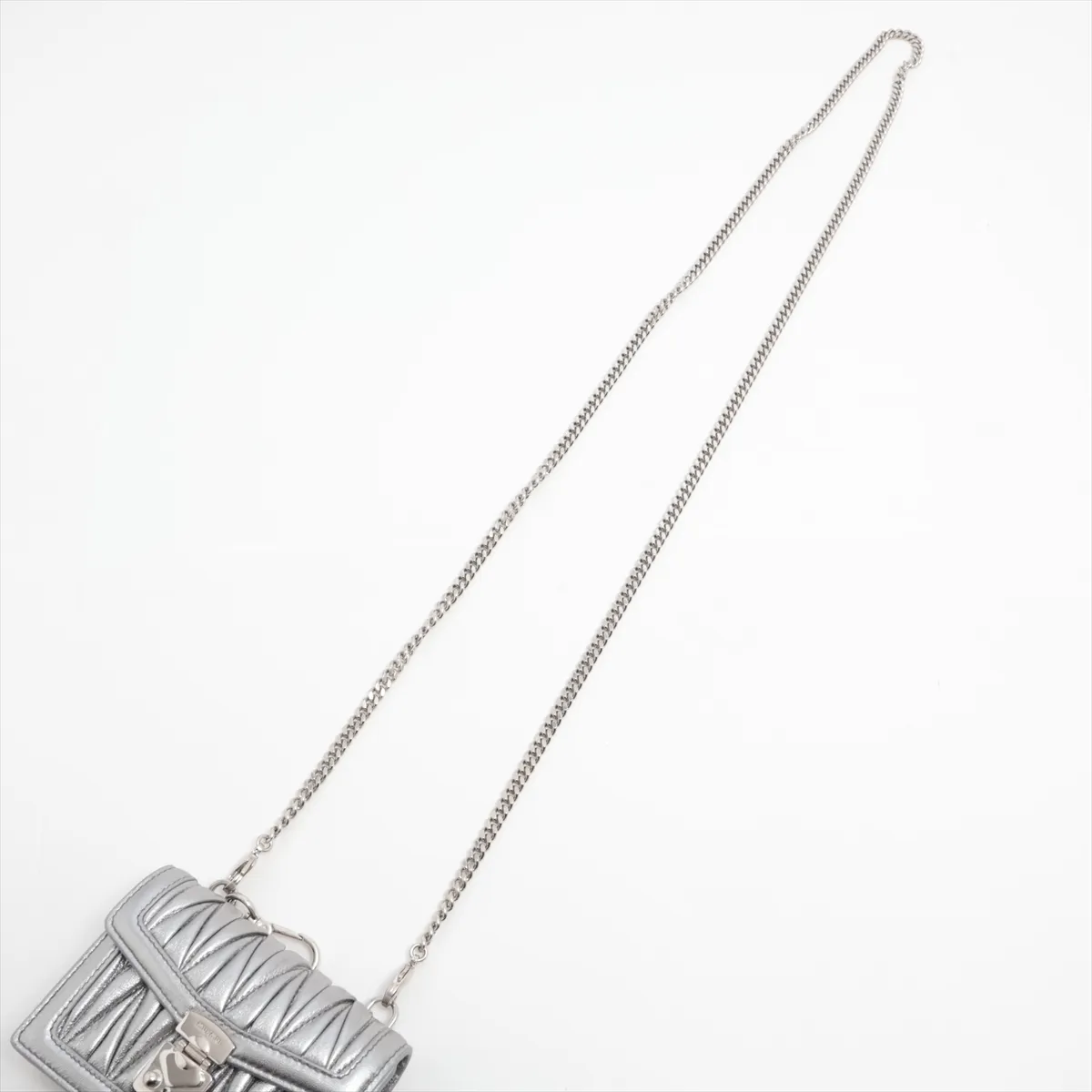 Matelassé Leather Chain Wallet, Silver — view 5