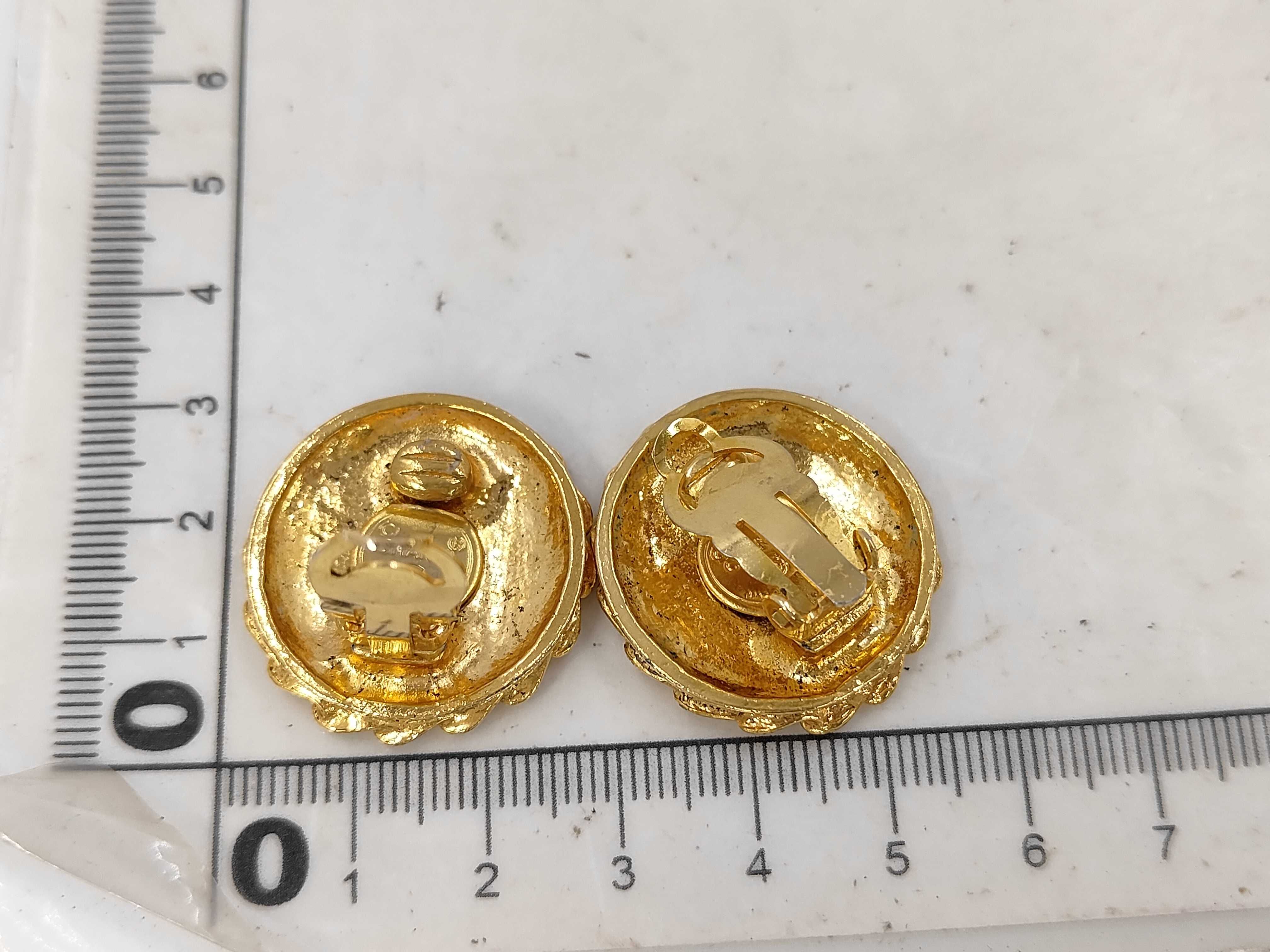 Gold Plated Matelassé Coco Mark Rhinestone Earrings — view 6
