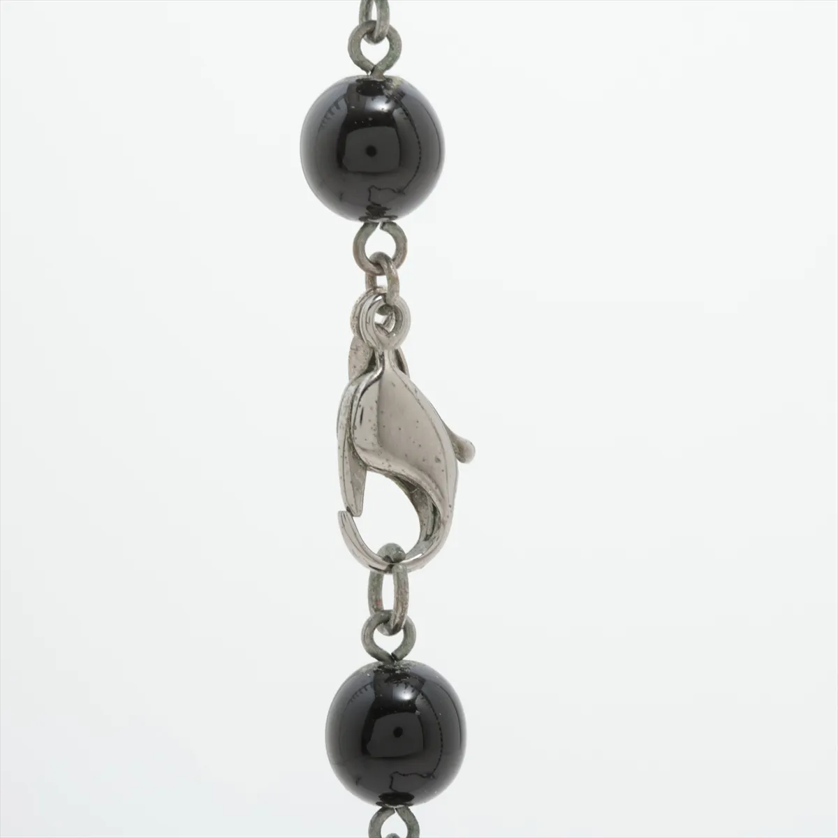 Coco Mark A13V Long Necklace, Metal x Faux Pearl, Black x Silver. Shows signs of wear, — view 4