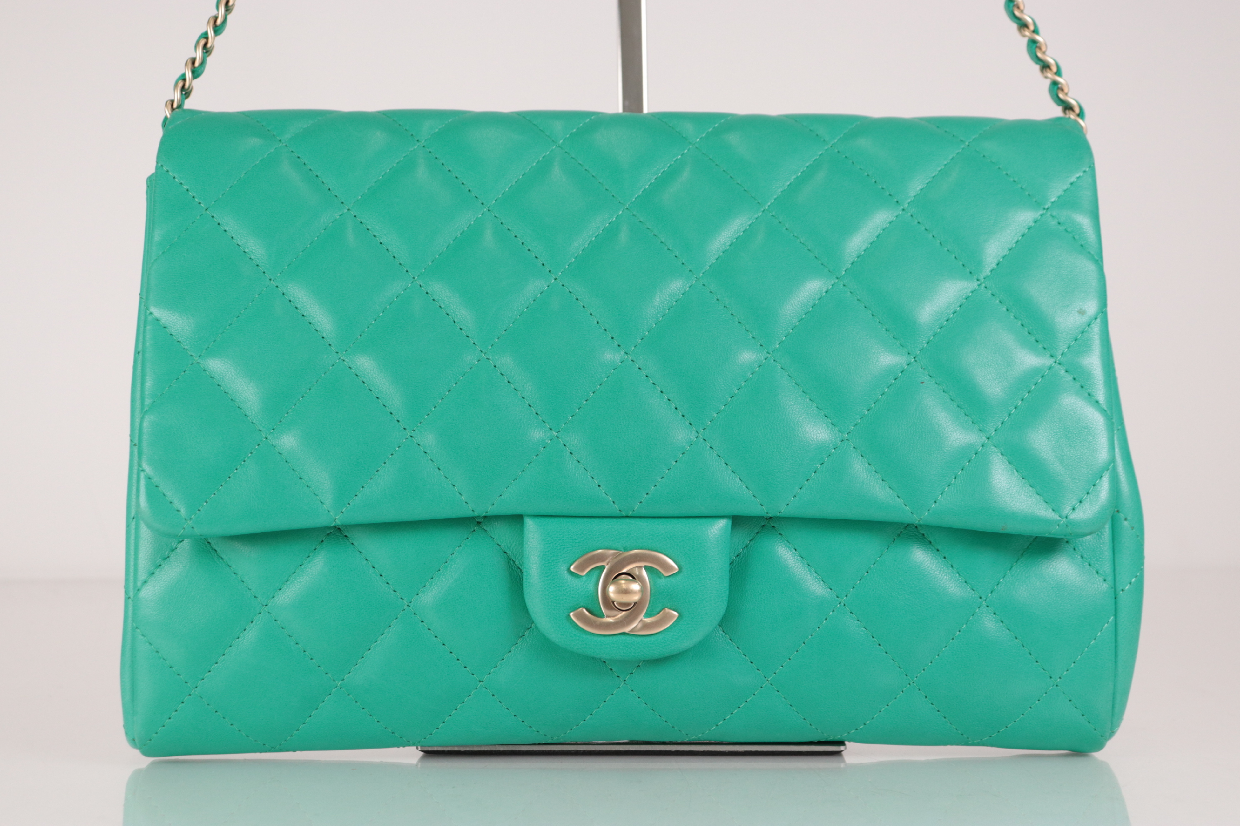 Turnlock Lambskin Chain Shoulder Bag, Green, Serial Number 27 — view 2
