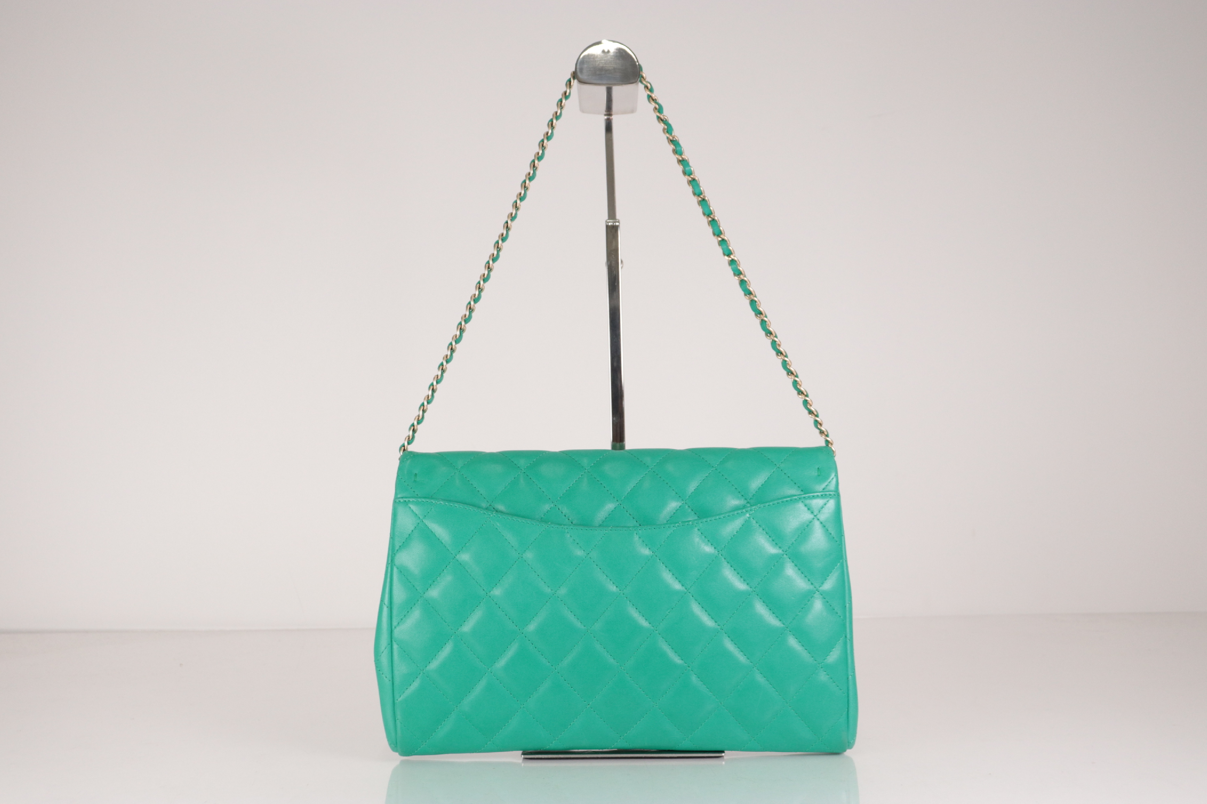 Turnlock Lambskin Chain Shoulder Bag, Green, Serial Number 27 — view 3