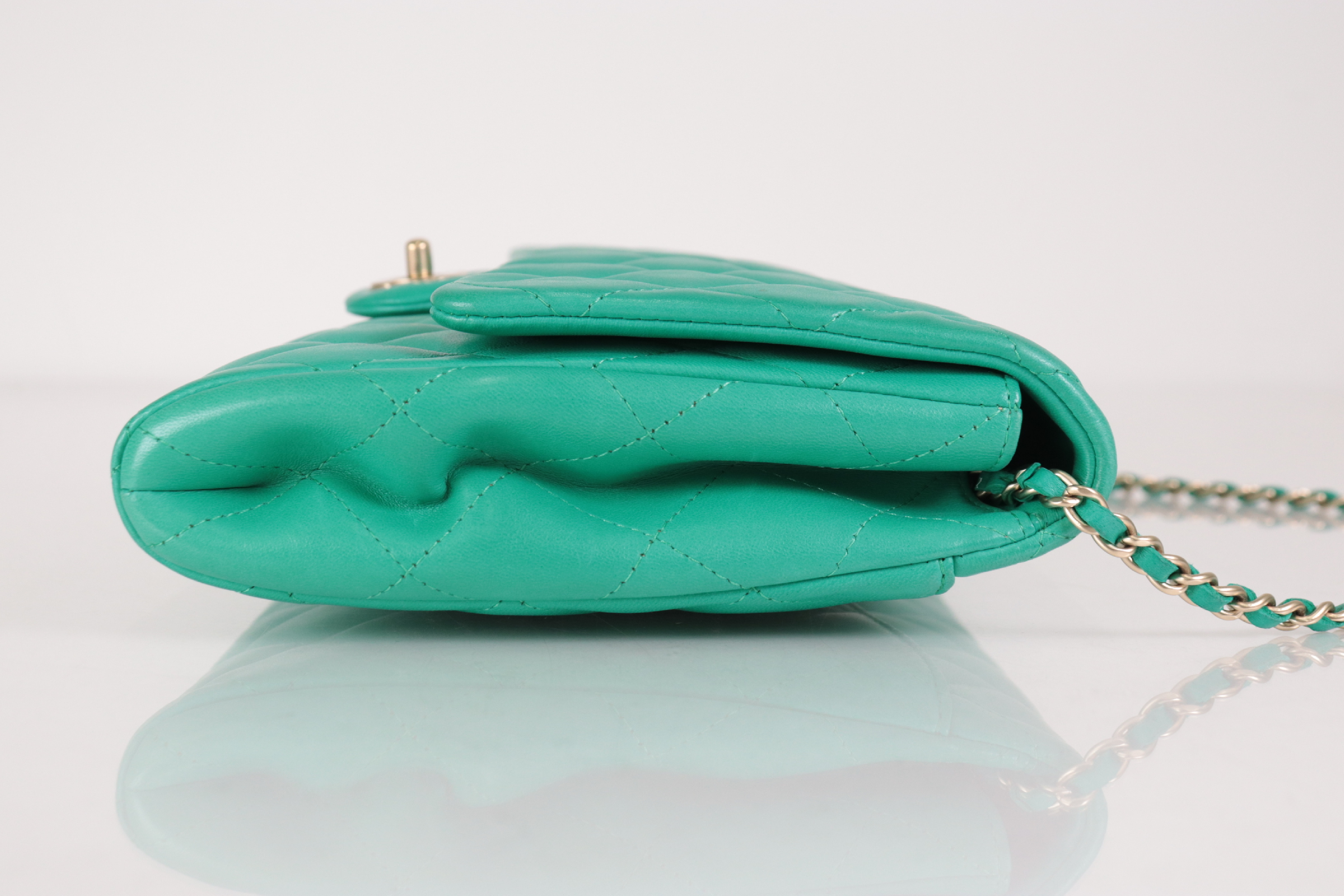 Turnlock Lambskin Chain Shoulder Bag, Green, Serial Number 27 — view 4