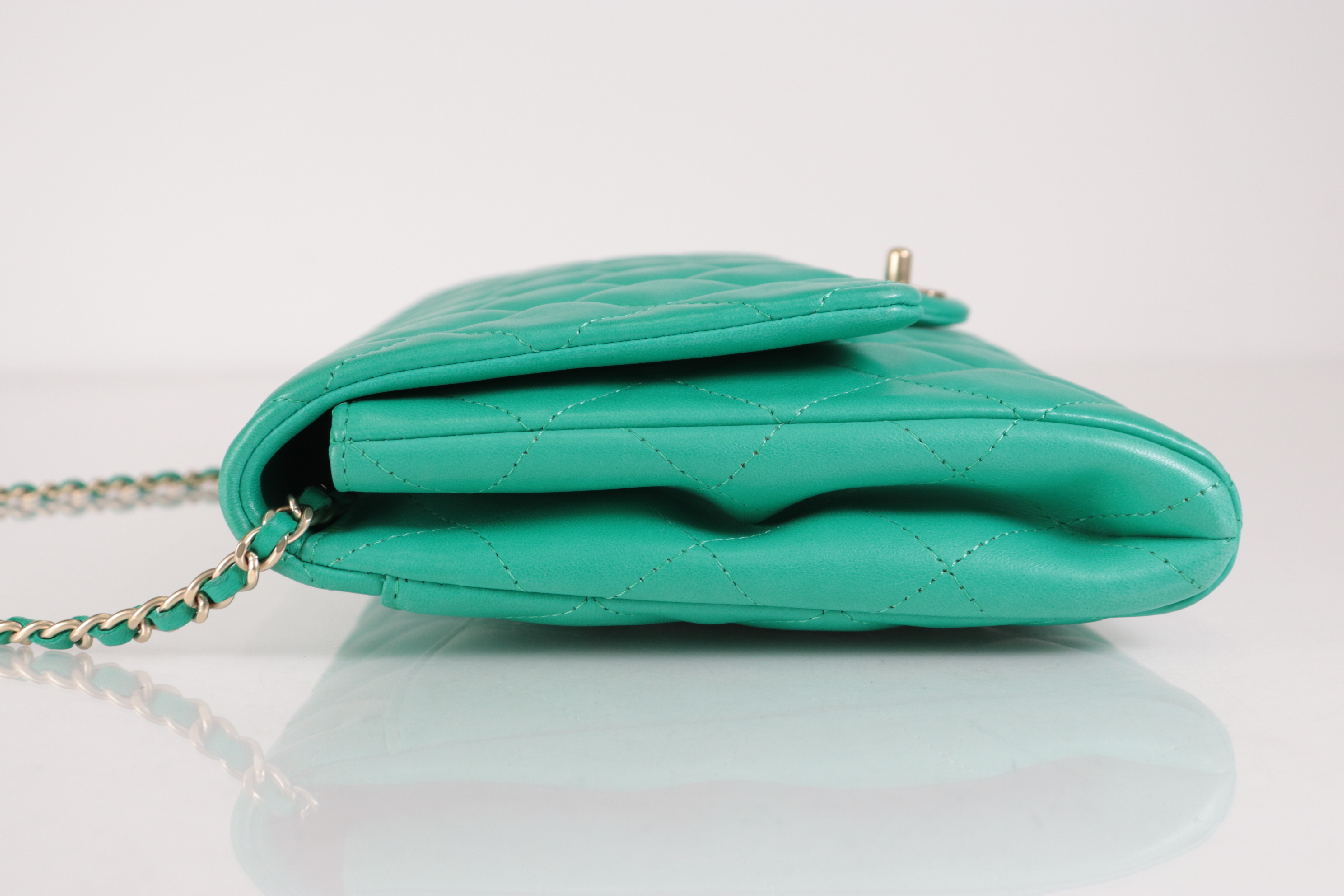 Turnlock Lambskin Chain Shoulder Bag, Green, Serial Number 27 — view 5