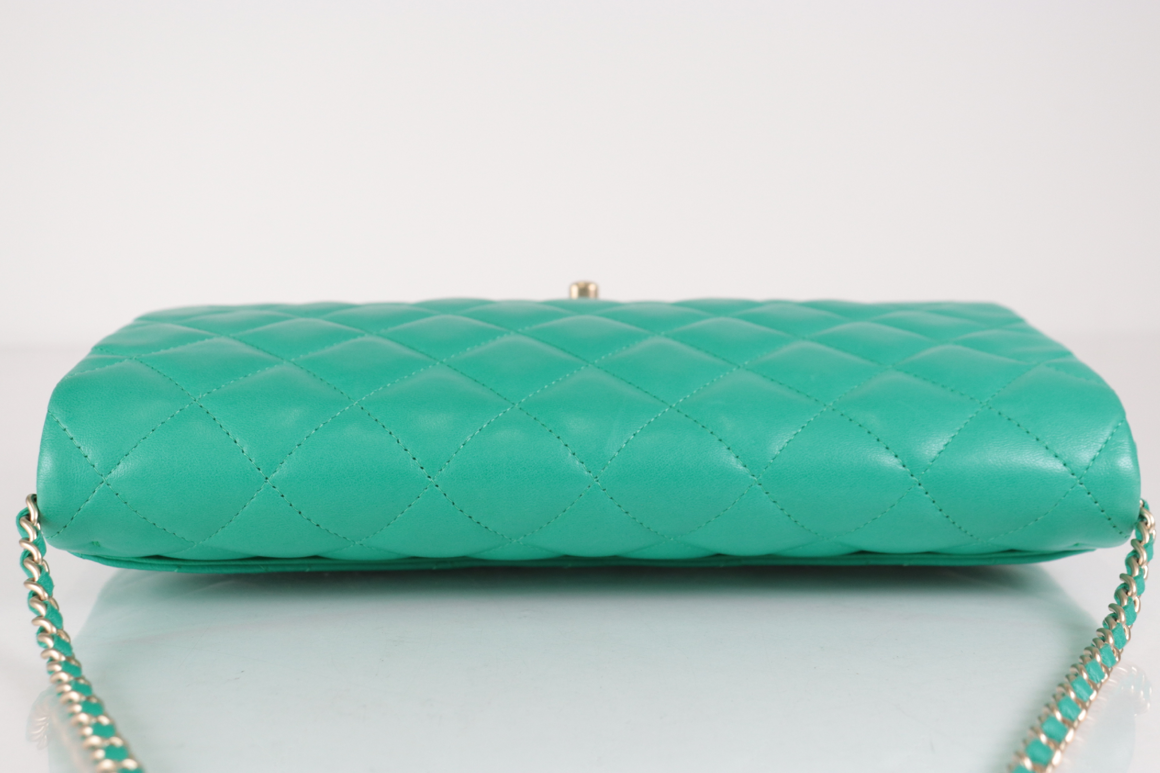 Turnlock Lambskin Chain Shoulder Bag, Green, Serial Number 27 — view 6