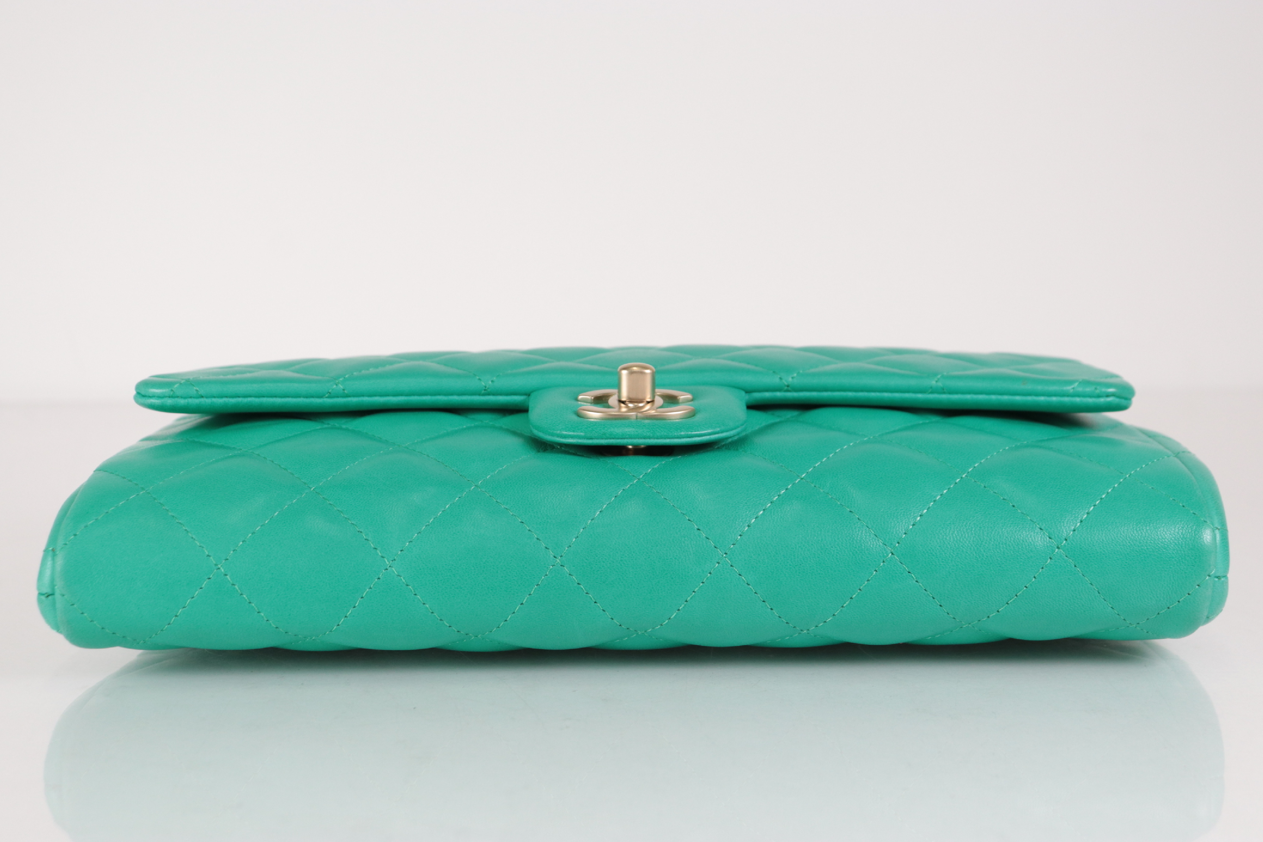 Turnlock Lambskin Chain Shoulder Bag, Green, Serial Number 27 — view 7