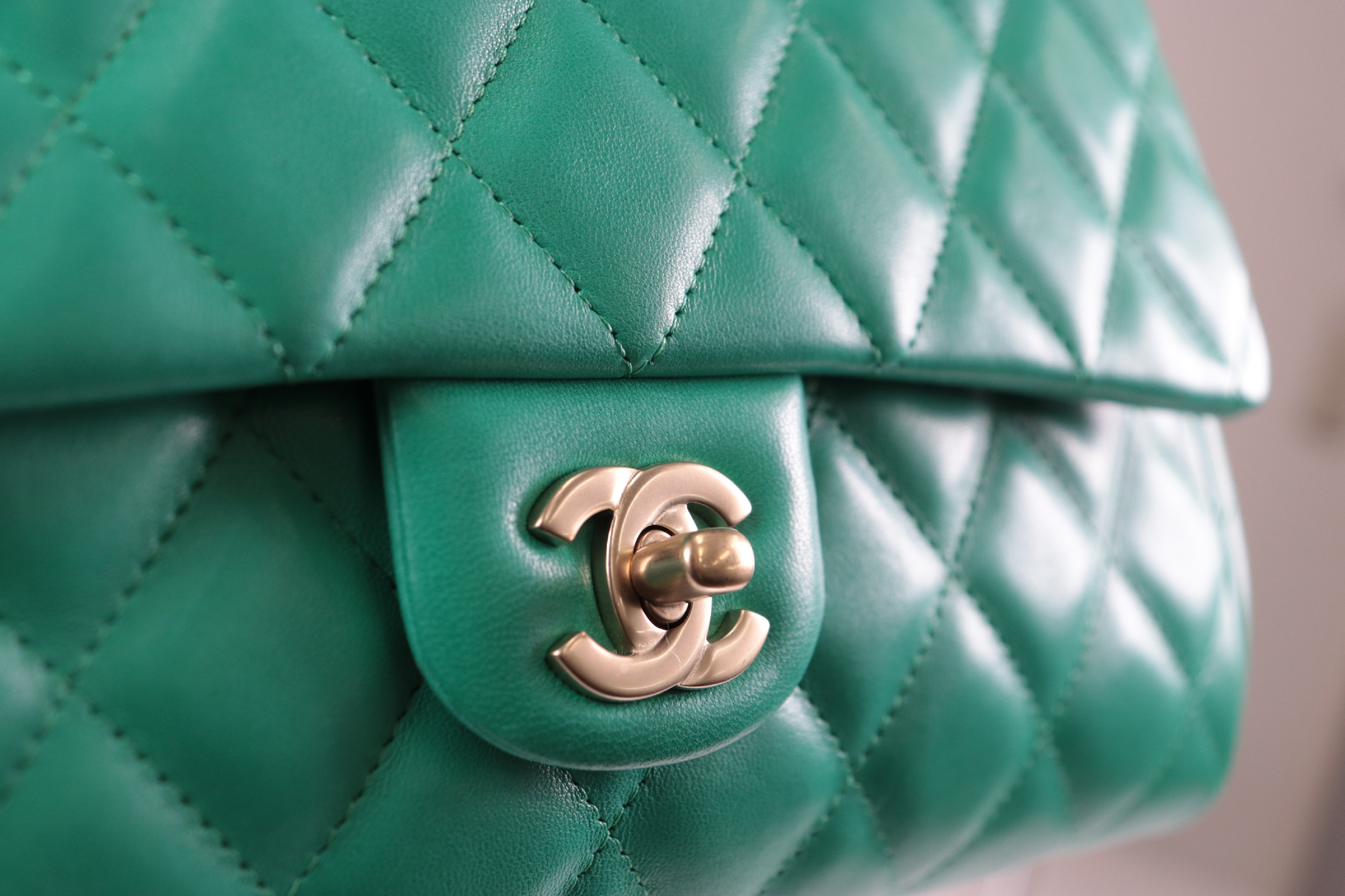 Turnlock Lambskin Chain Shoulder Bag, Green, Serial Number 27 — view 8