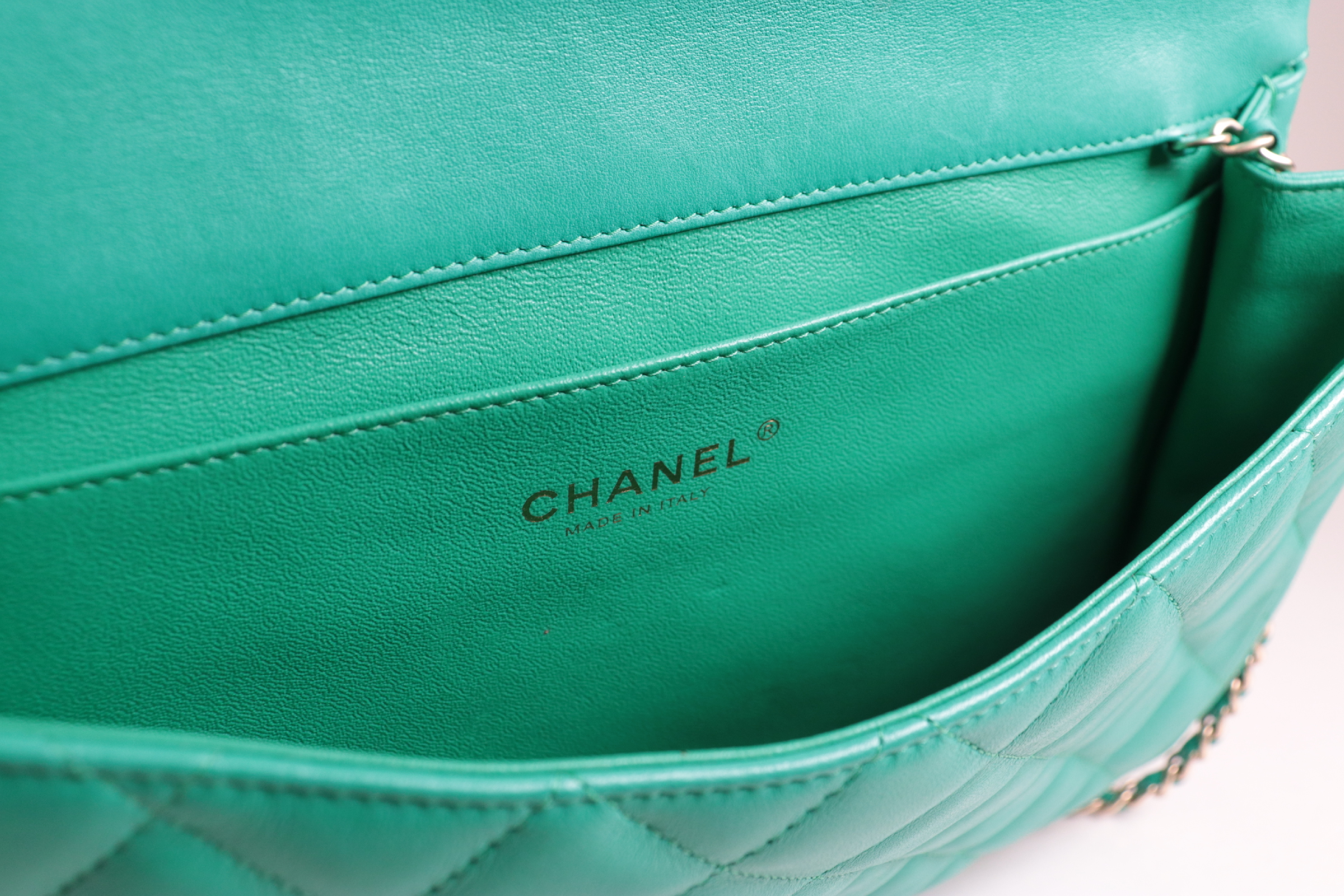 Turnlock Lambskin Chain Shoulder Bag, Green, Serial Number 27 — view 9