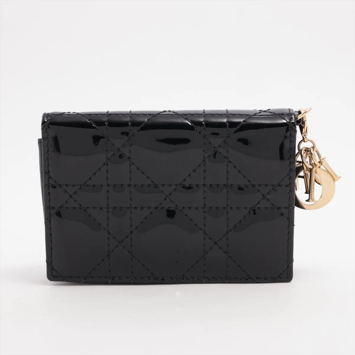 Lady Dior Cannage Patent Leather Card Case Black — view 2