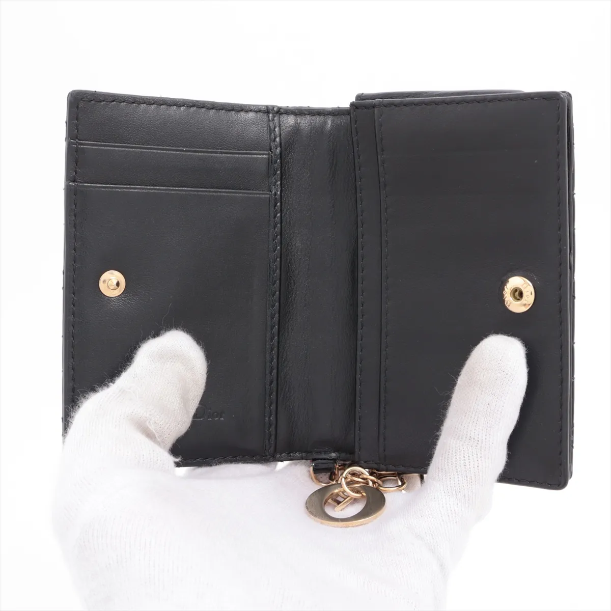 Lady Dior Cannage Patent Leather Card Case Black — view 3